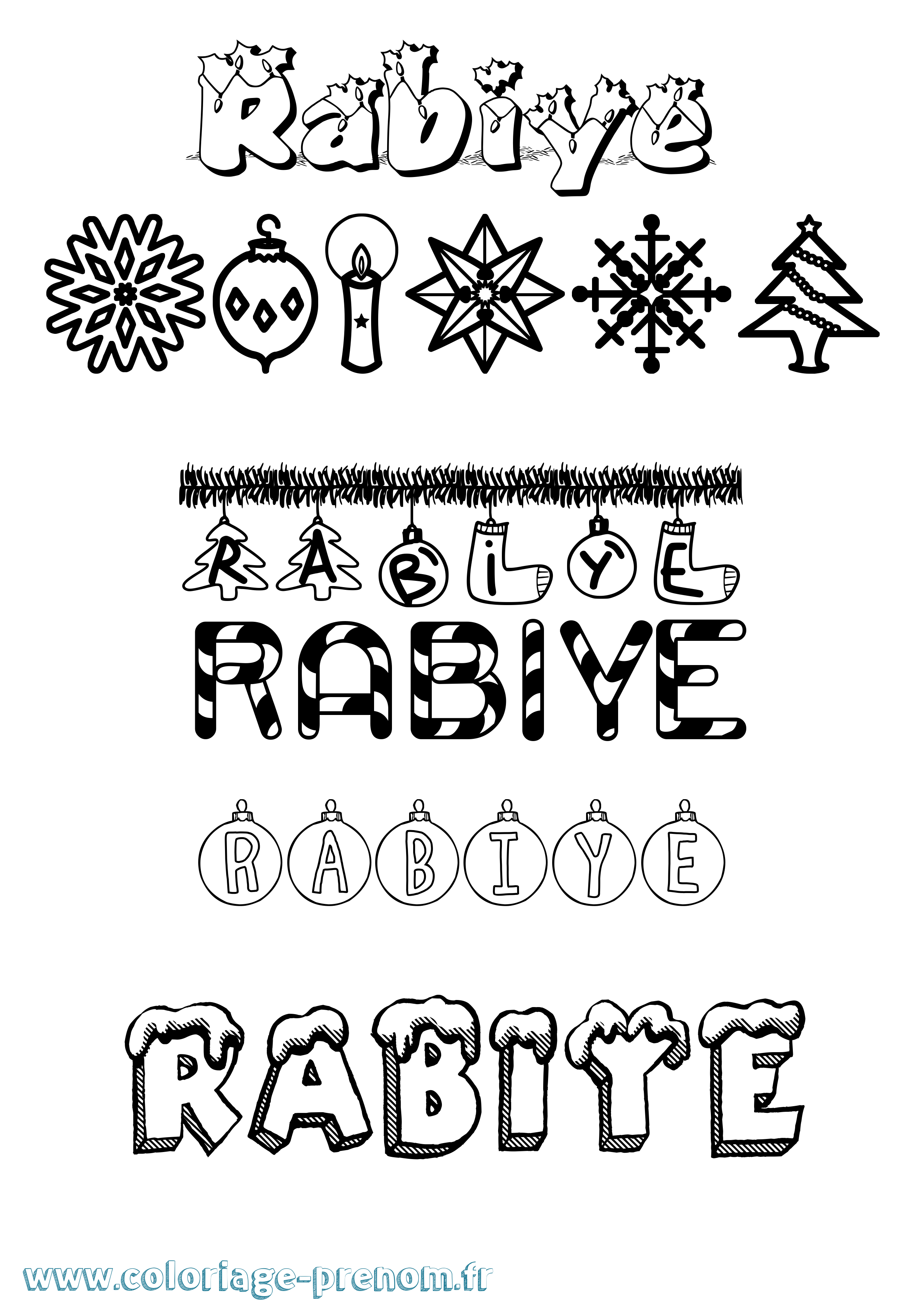 Coloriage Rabiye Noël Coloriage prénom Rabiye Noël