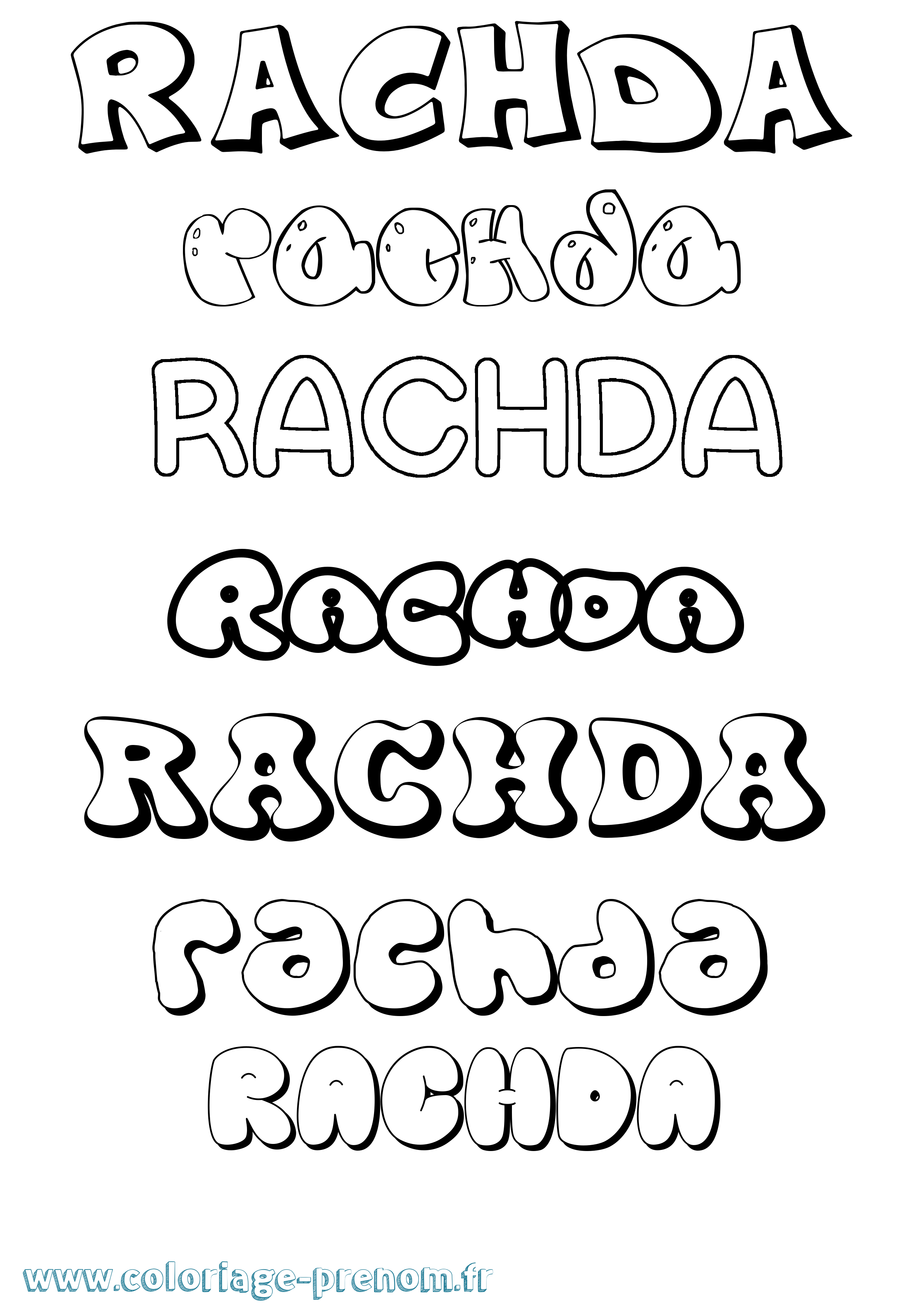 Coloriage Rachda Bubble Coloriage prénom Rachda Bubble