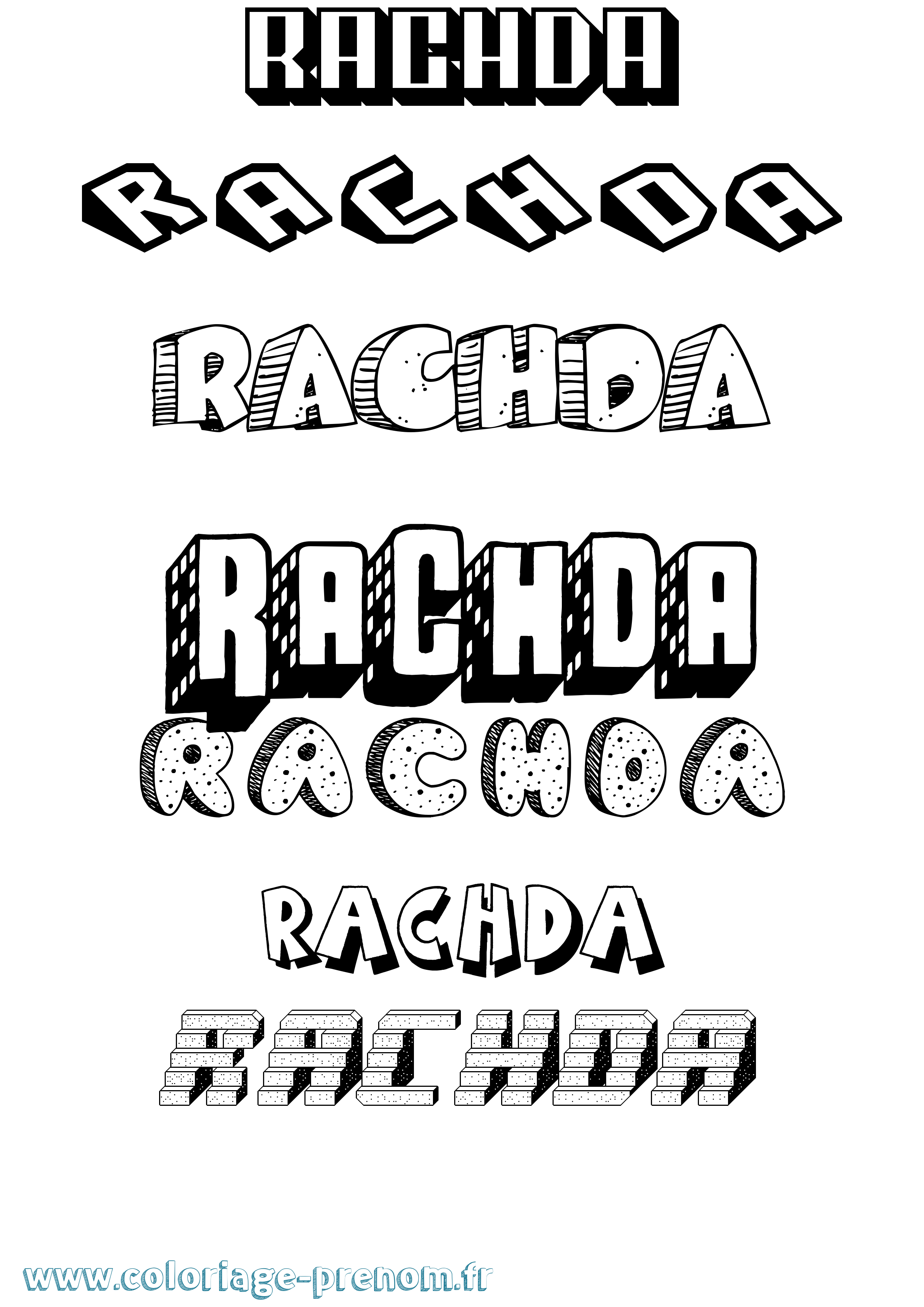 Coloriage Rachda Effet 3D Coloriage prénom Rachda Effet 3D
