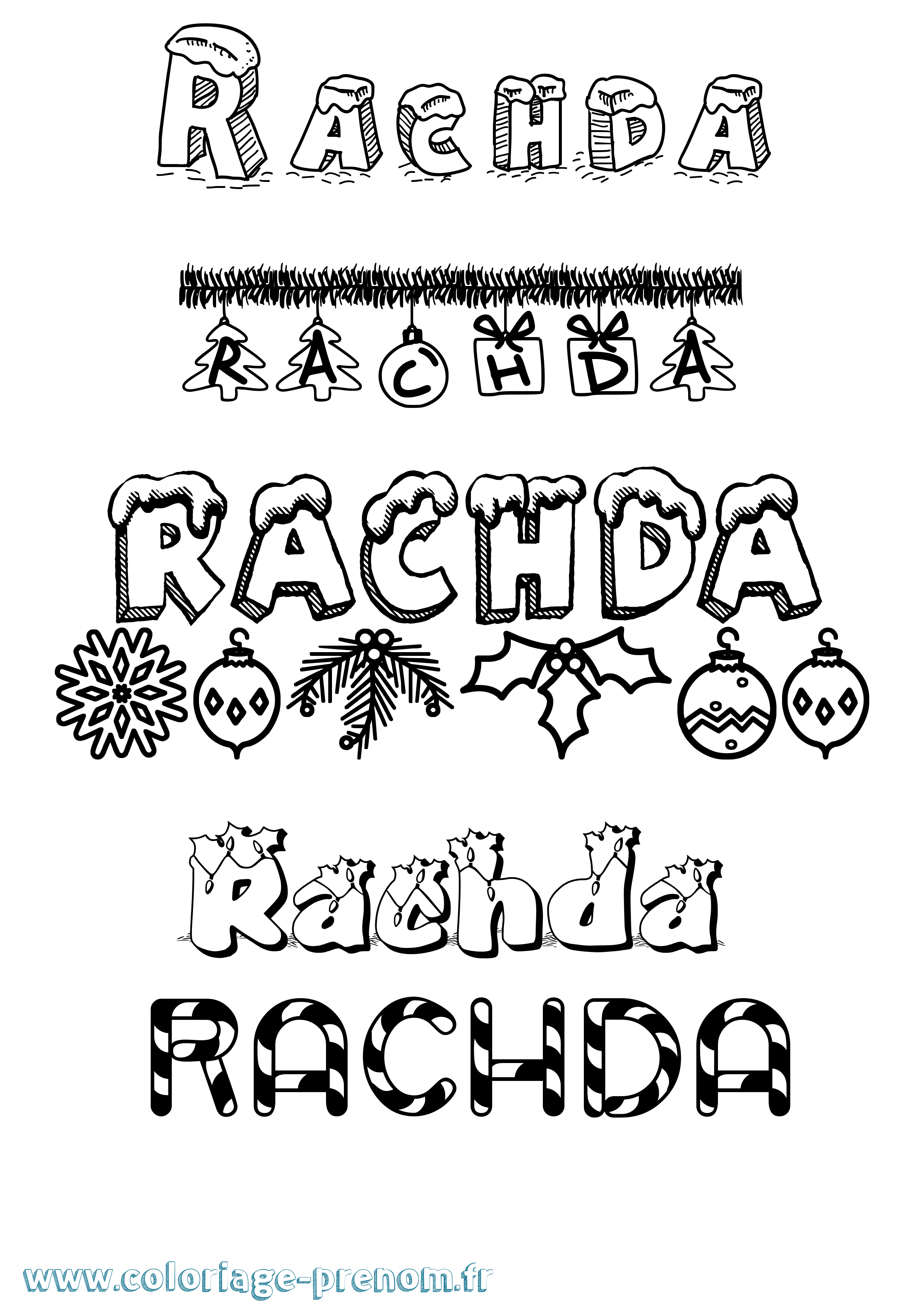 Coloriage Rachda Noël Coloriage prénom Rachda Noël