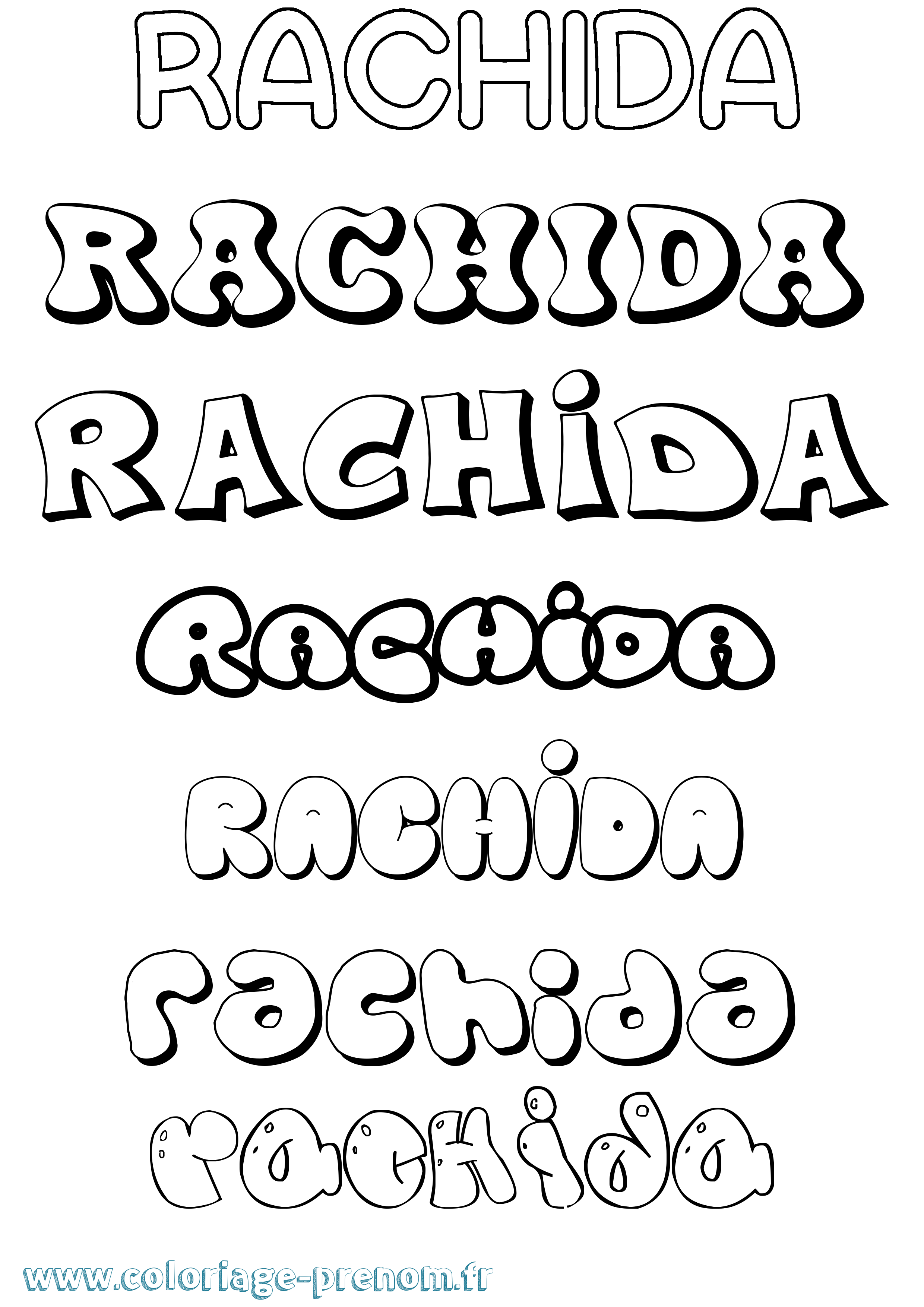 Coloriage prénom Rachida Bubble