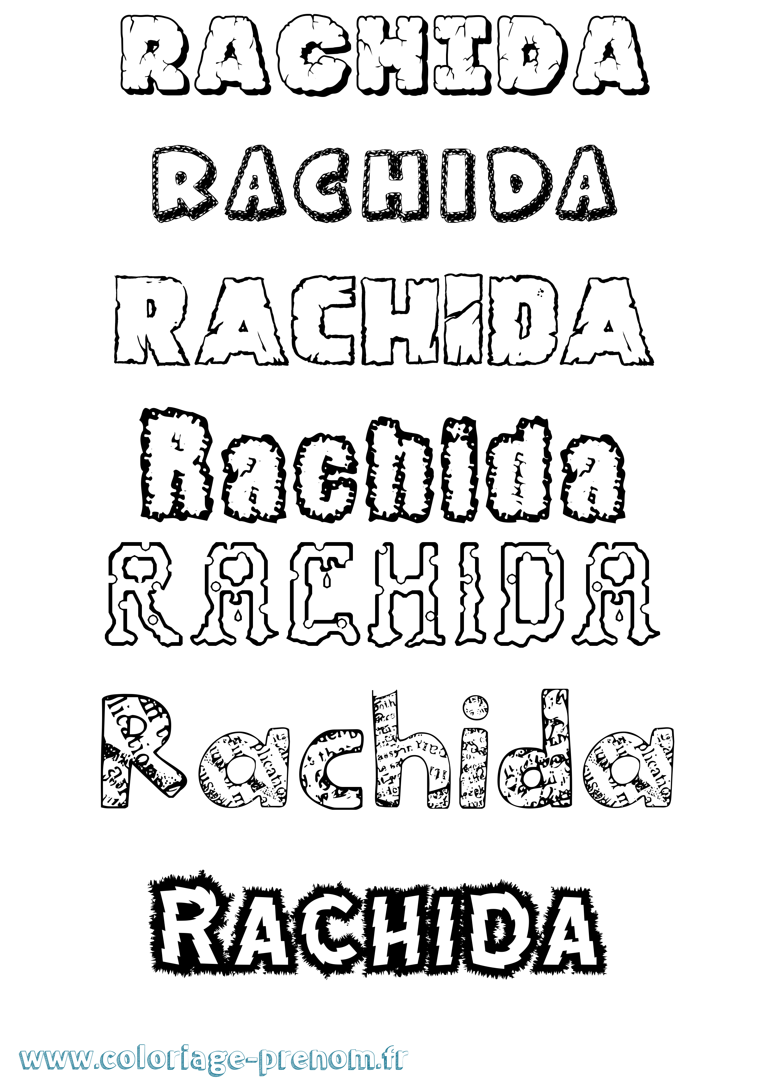 Coloriage prénom Rachida Destructuré