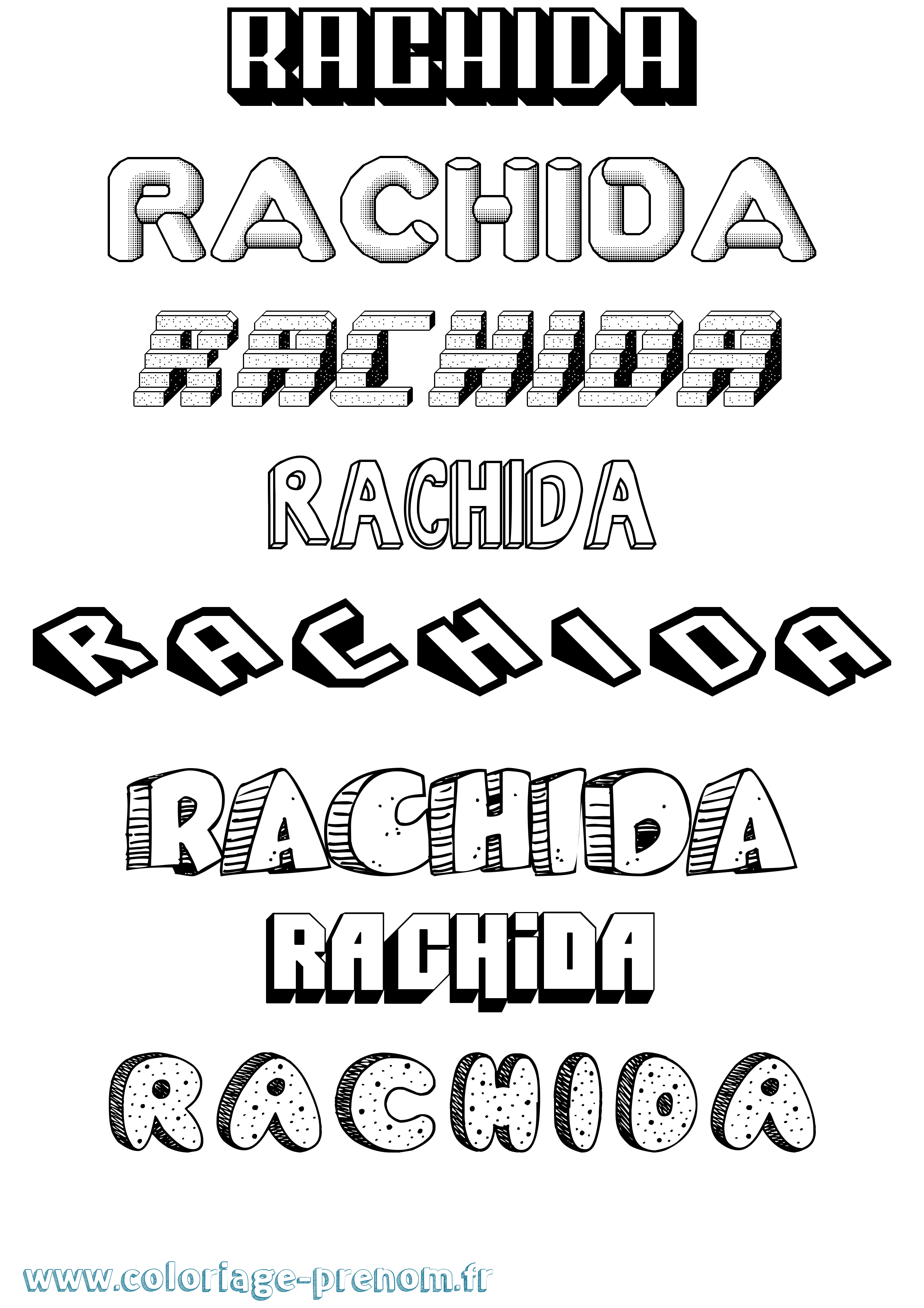 Coloriage prénom Rachida Effet 3D