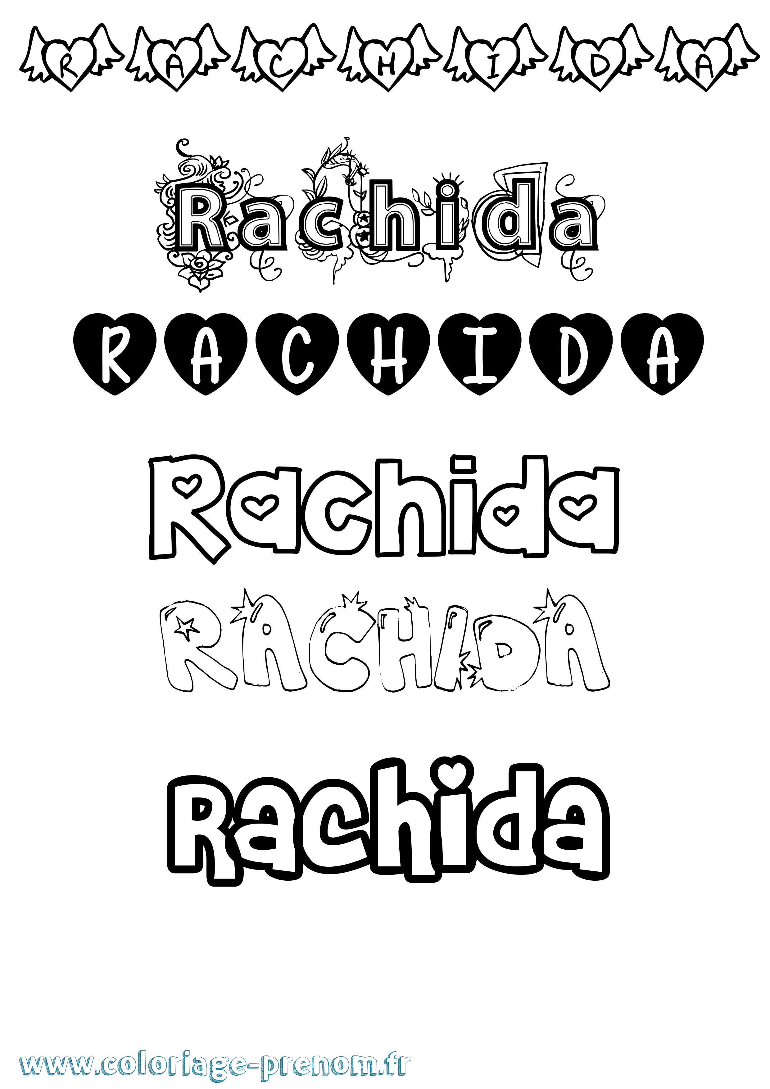 Coloriage prénom Rachida Girly