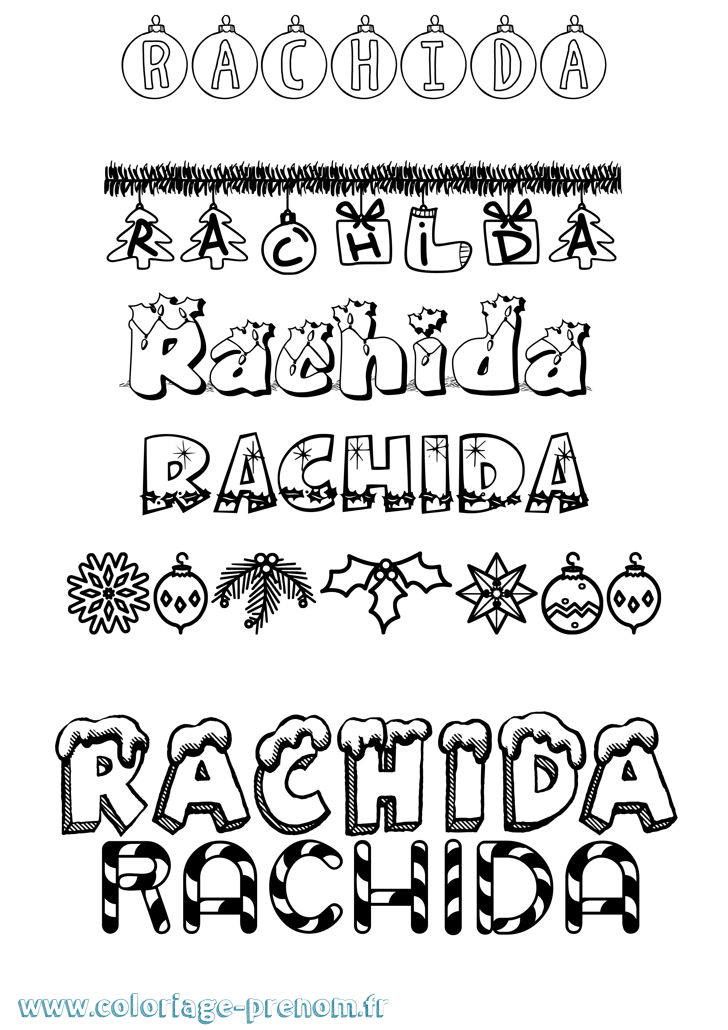 Coloriage Rachida Noël Coloriage prénom Rachida Noël