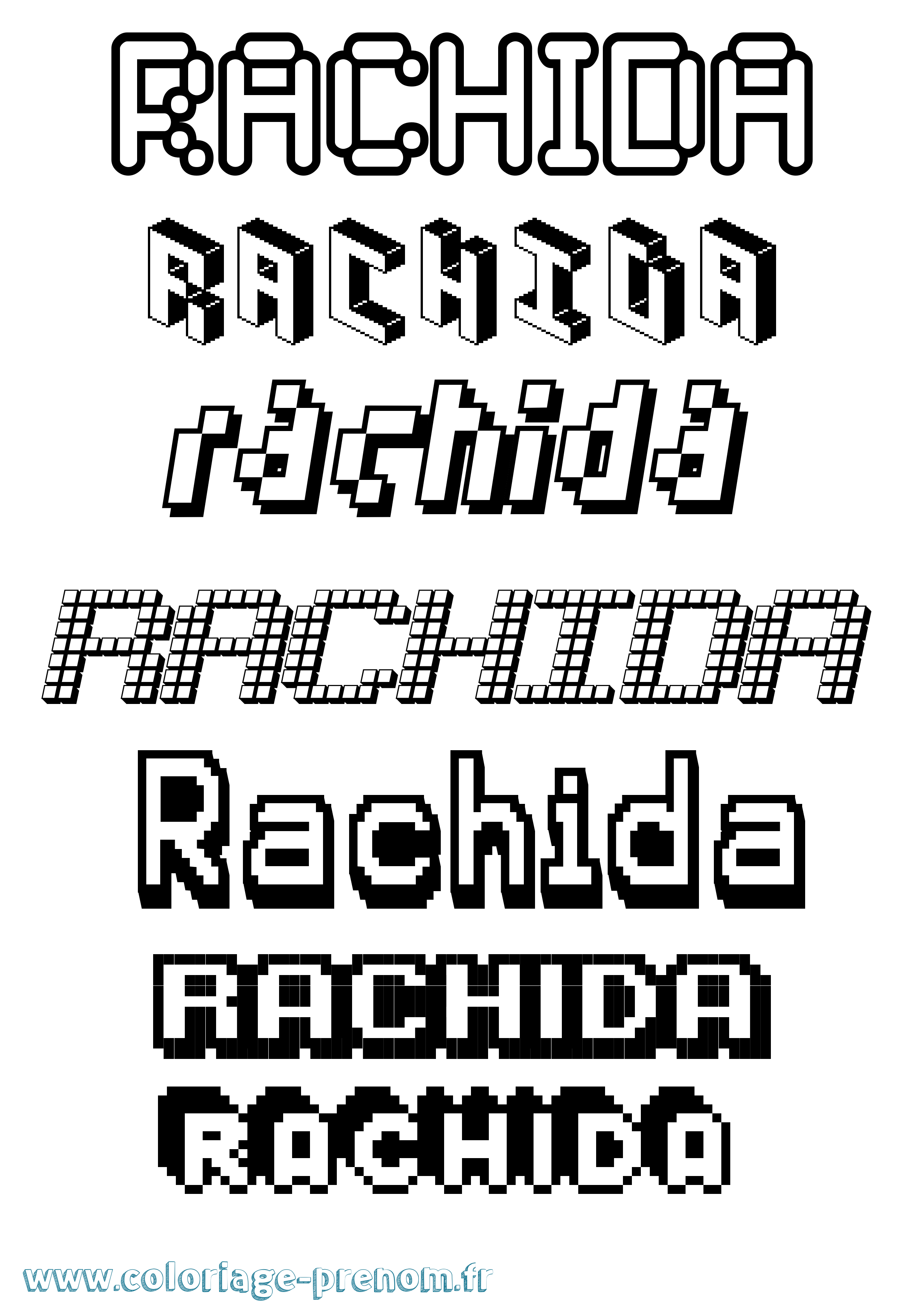 Coloriage prénom Rachida Pixel