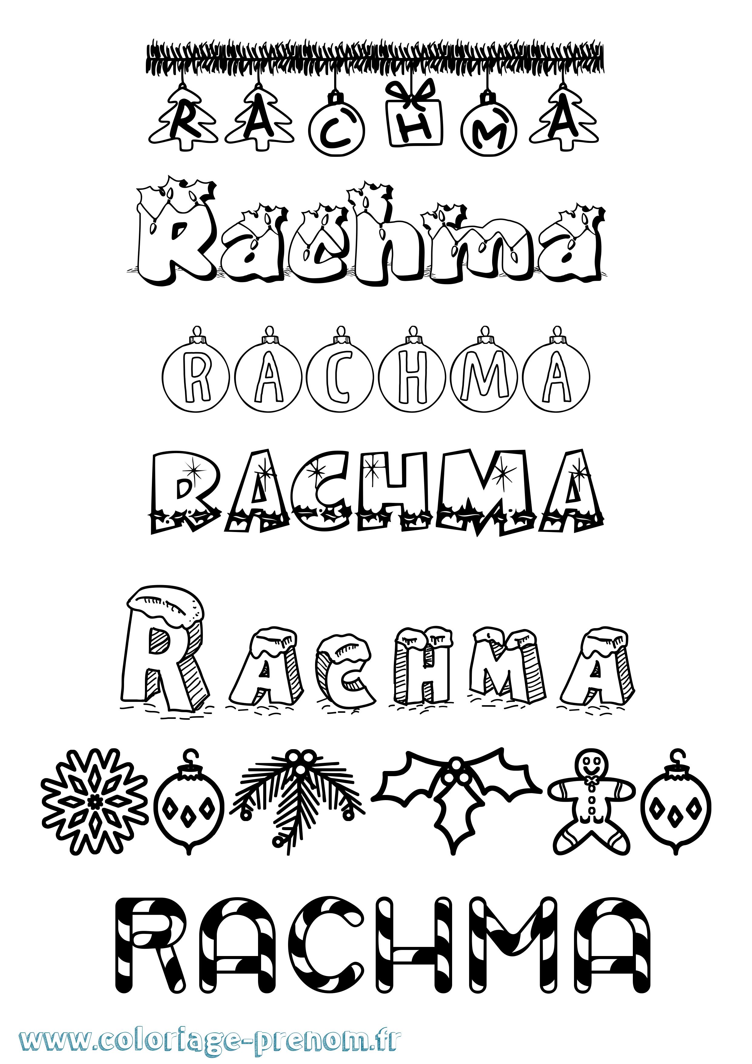 Coloriage Rachma Noël Coloriage prénom Rachma Noël