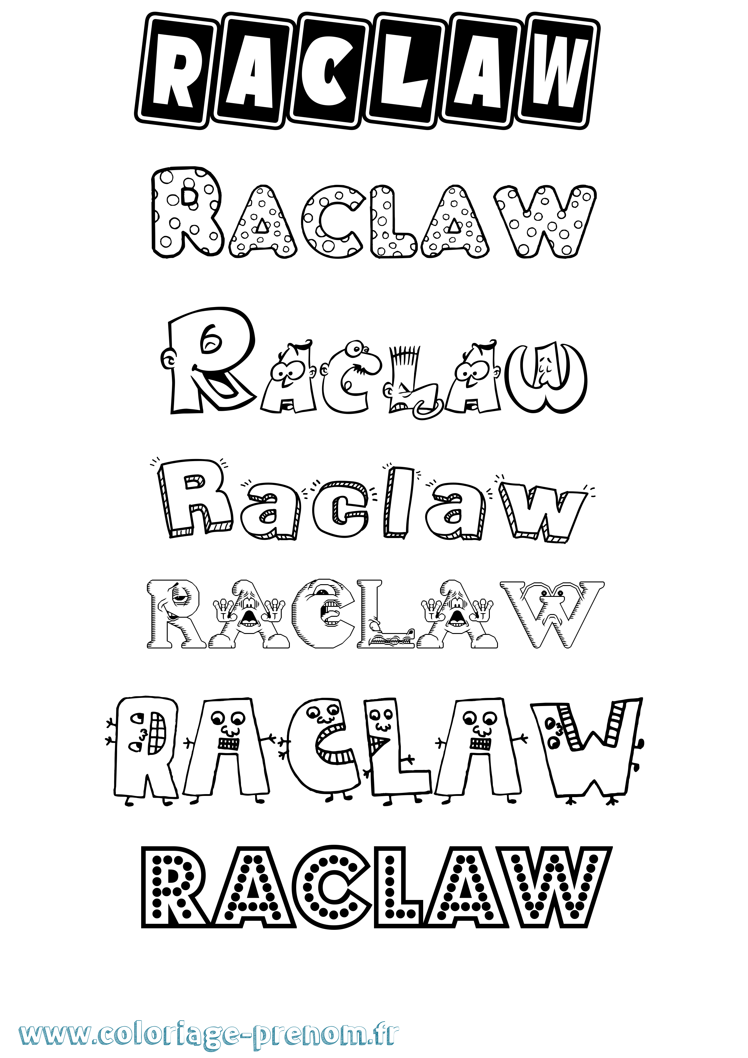 Coloriage prénom Raclaw Fun