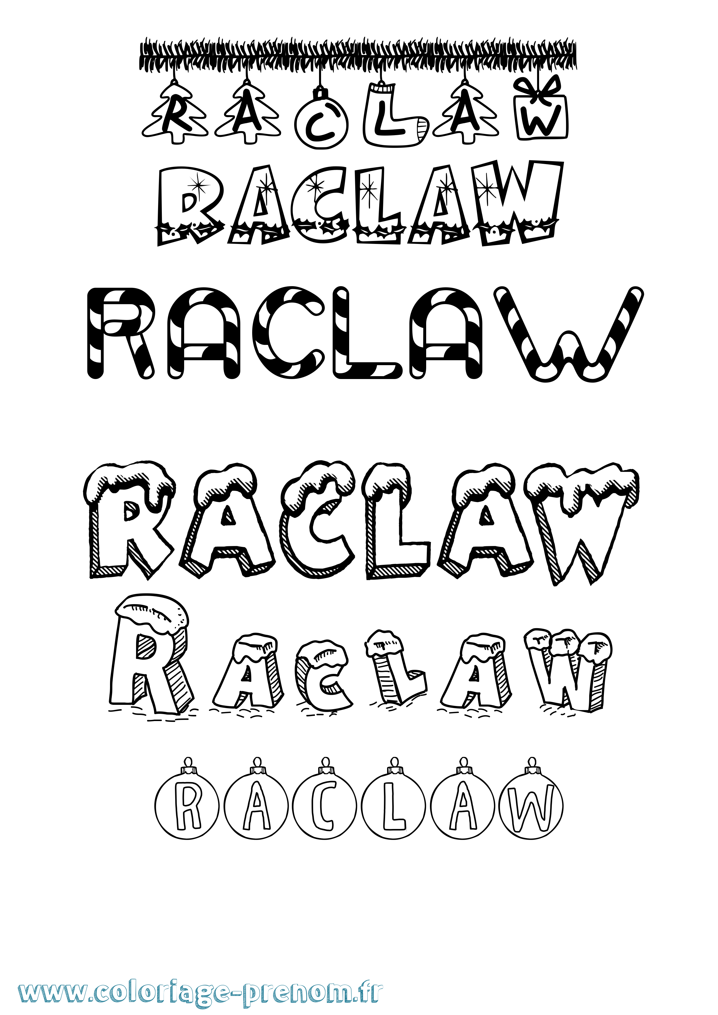 Coloriage prénom Raclaw Noël