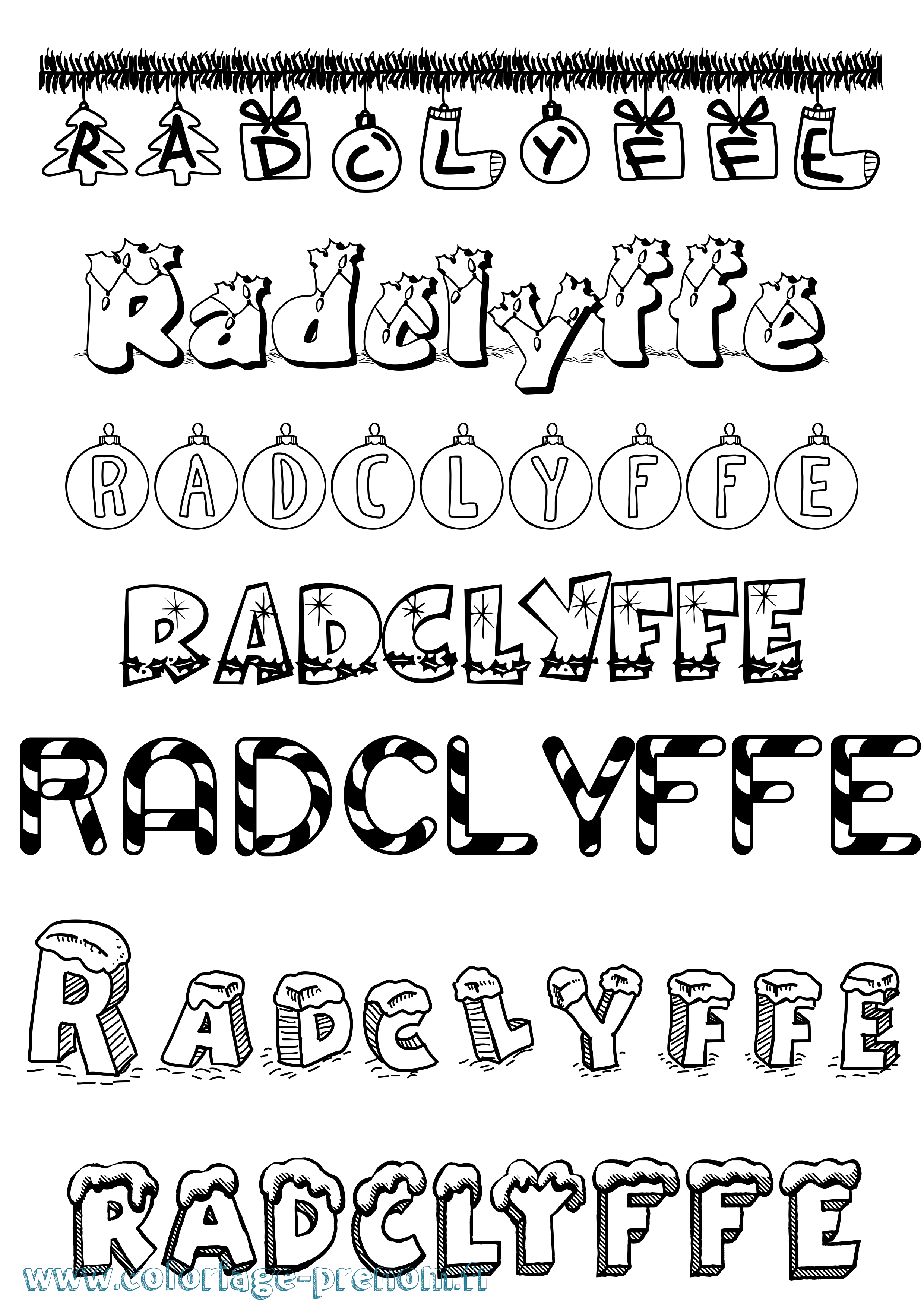 Coloriage Radclyffe Noël Coloriage prénom Radclyffe Noël