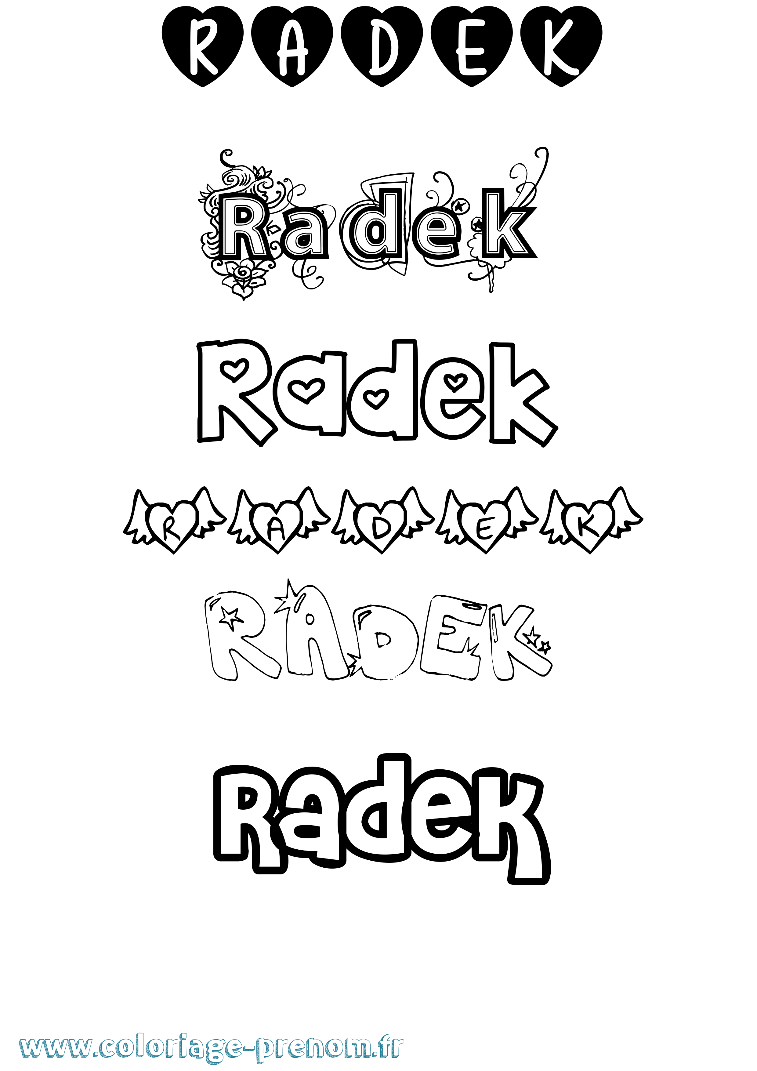 Coloriage prénom Radek Girly