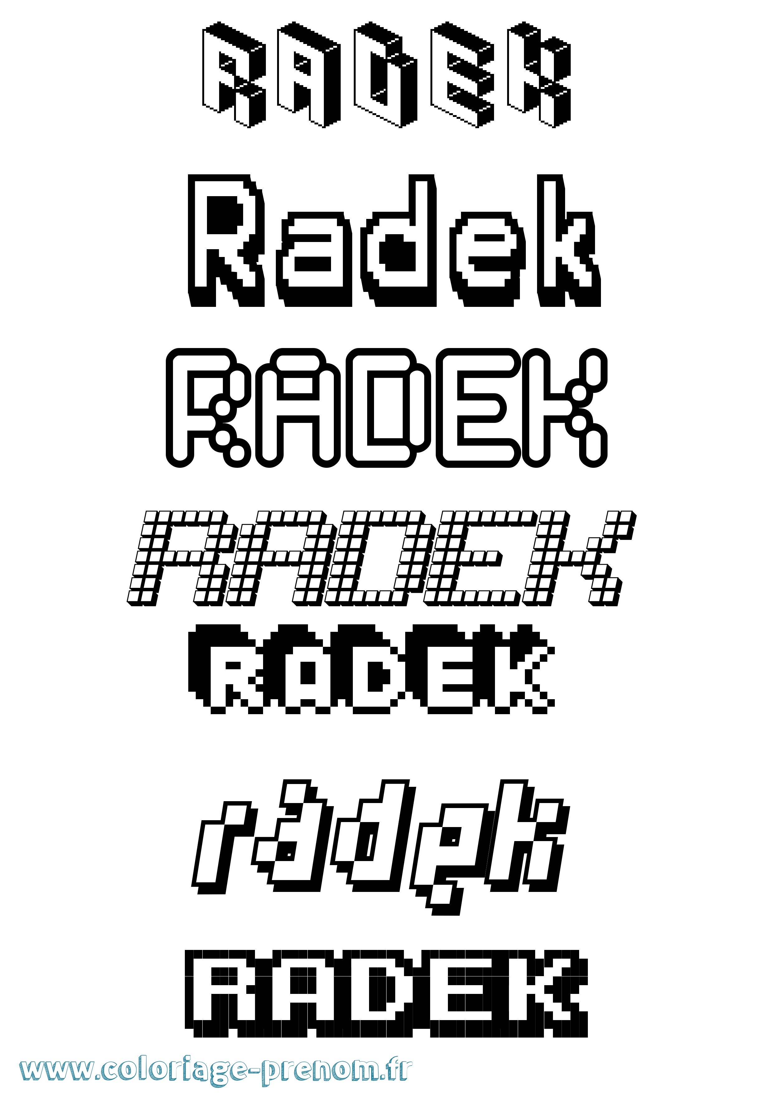 Coloriage prénom Radek Pixel