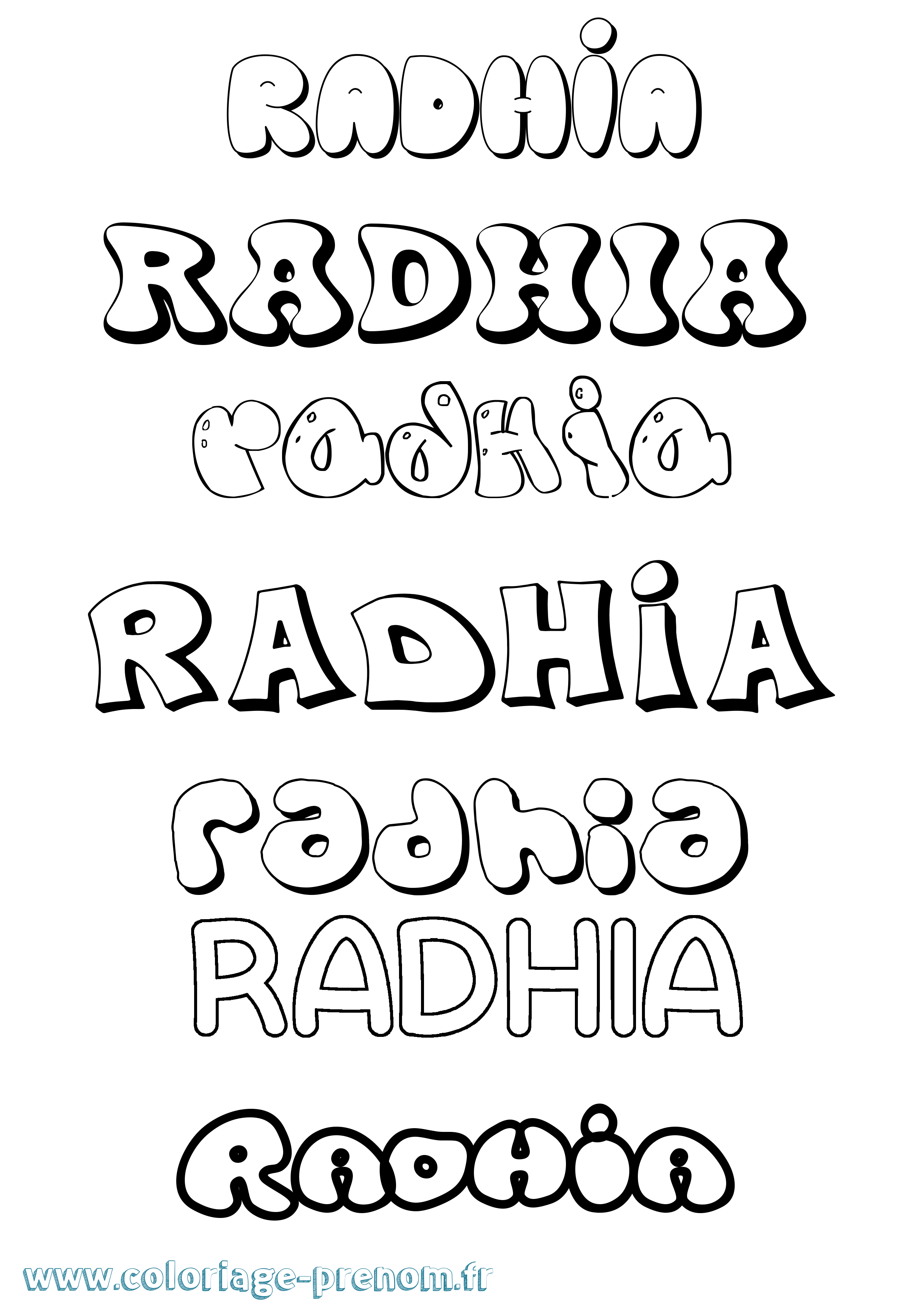 Coloriage prénom Radhia Bubble