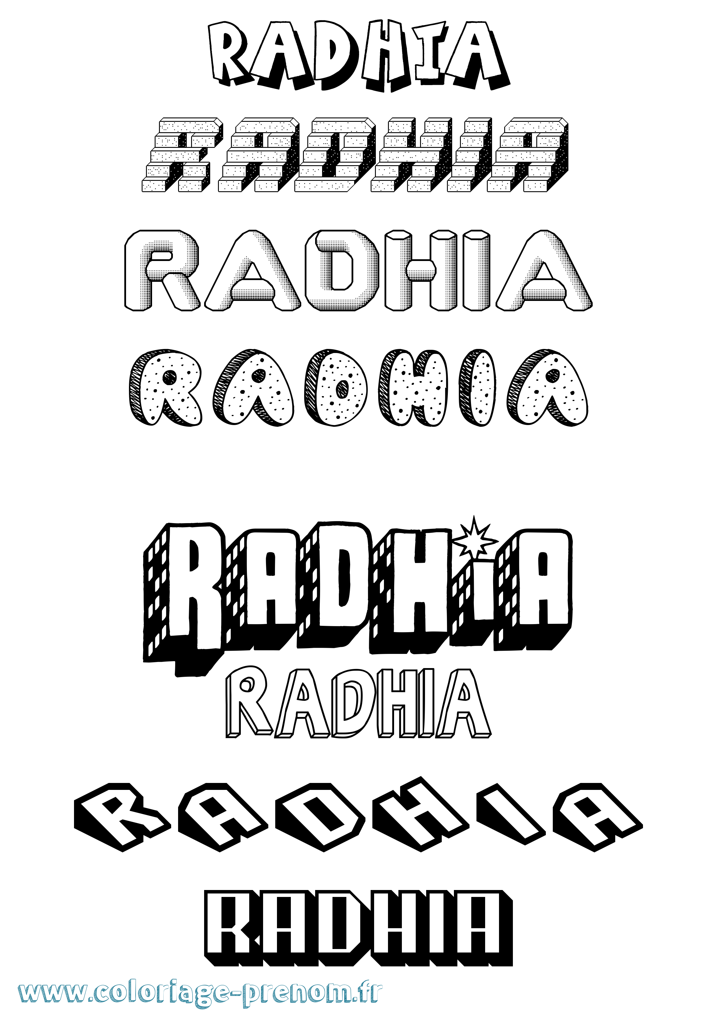 Coloriage prénom Radhia Effet 3D