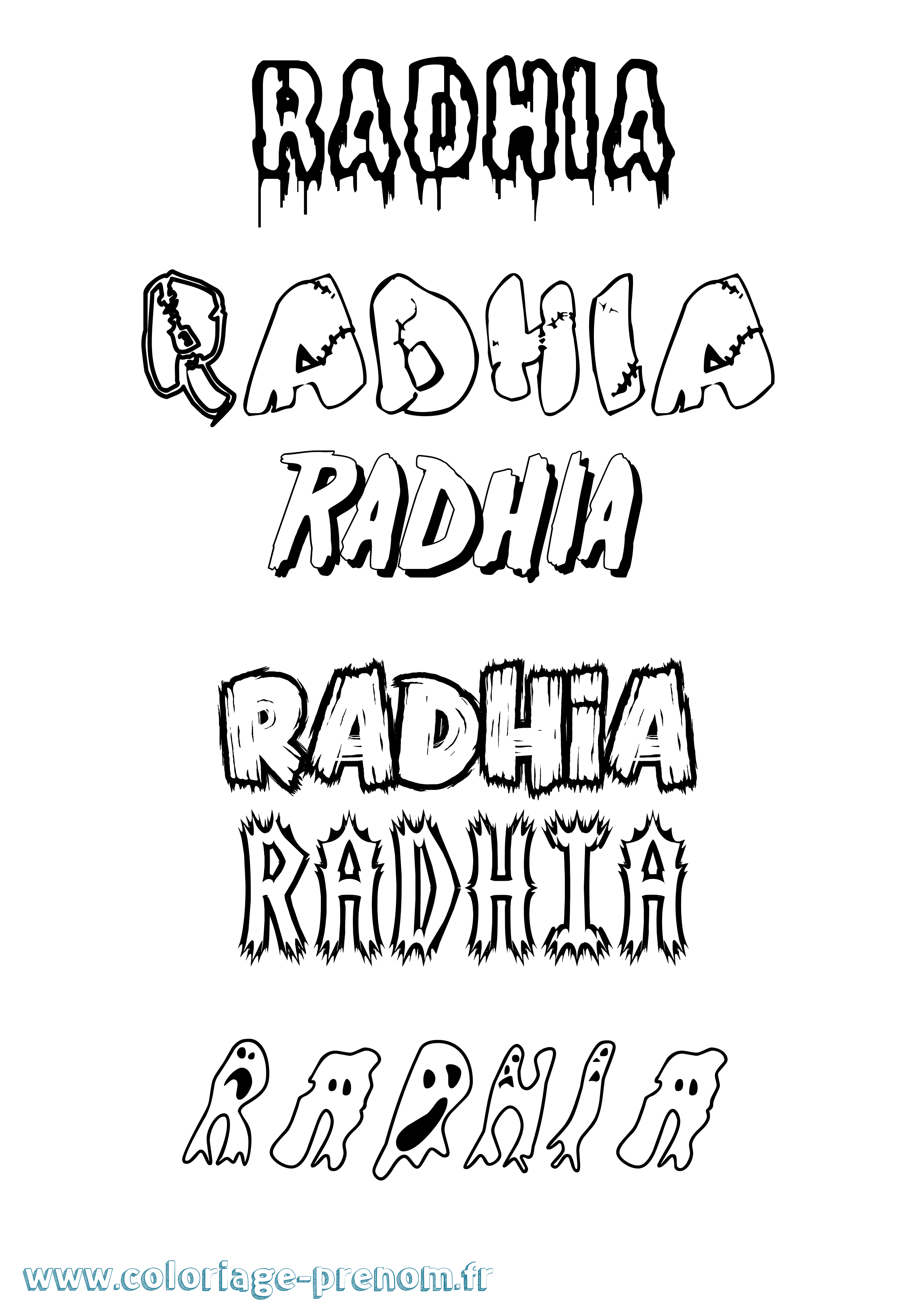 Coloriage prénom Radhia Frisson