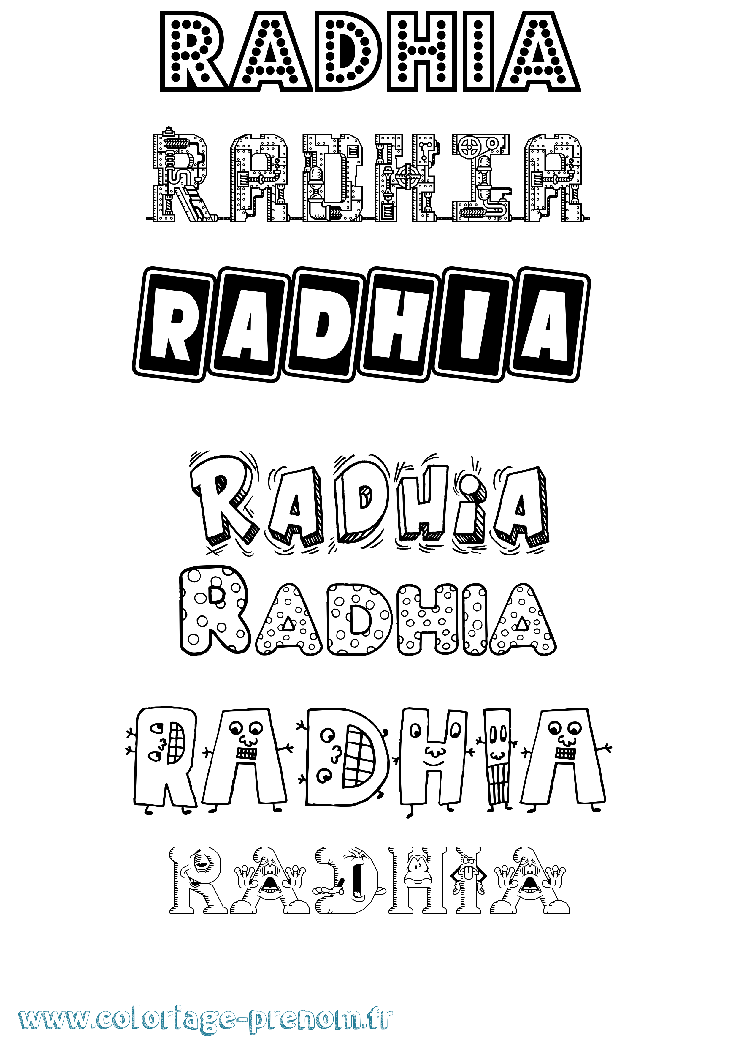 Coloriage prénom Radhia Fun