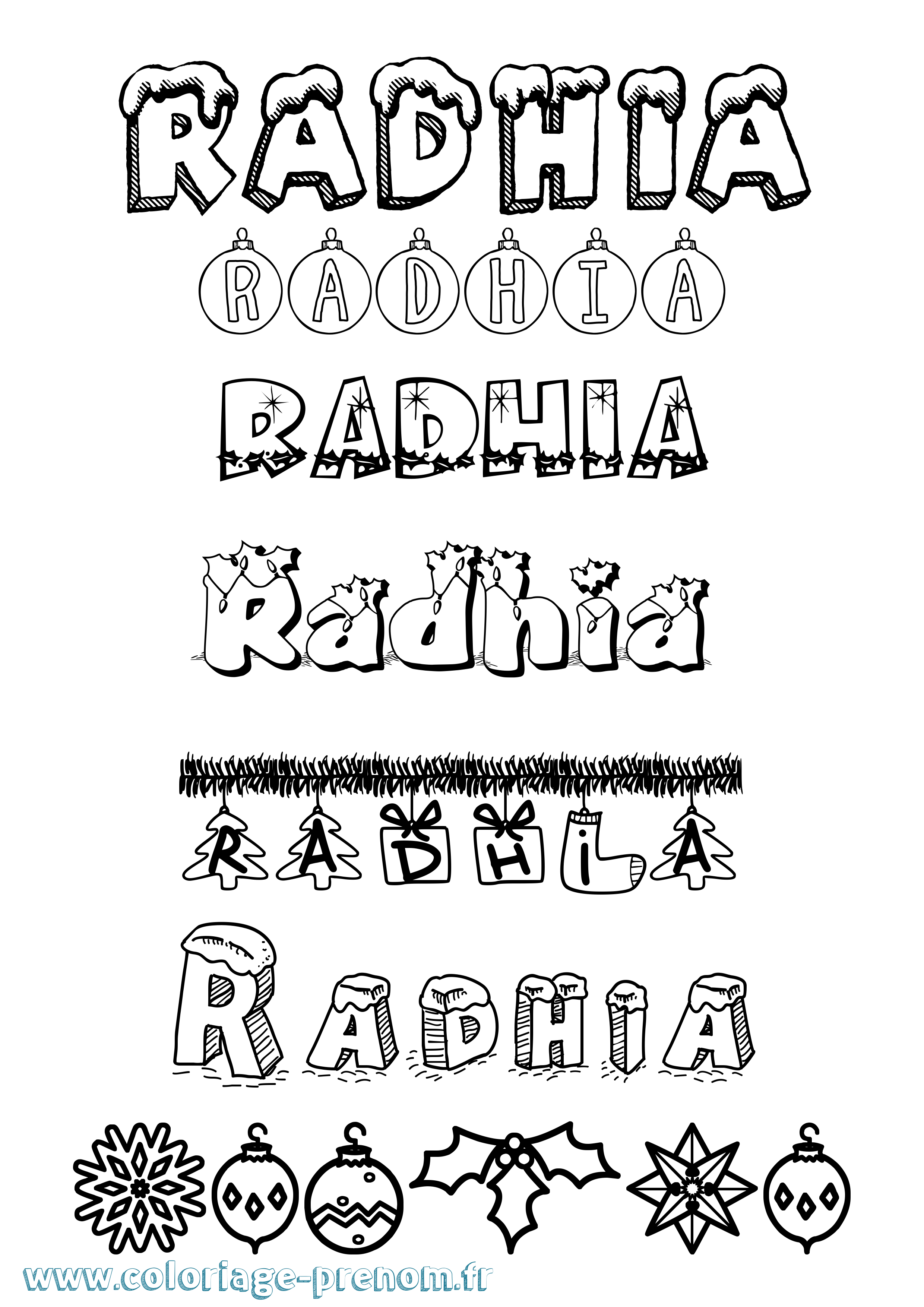 Coloriage prénom Radhia Noël
