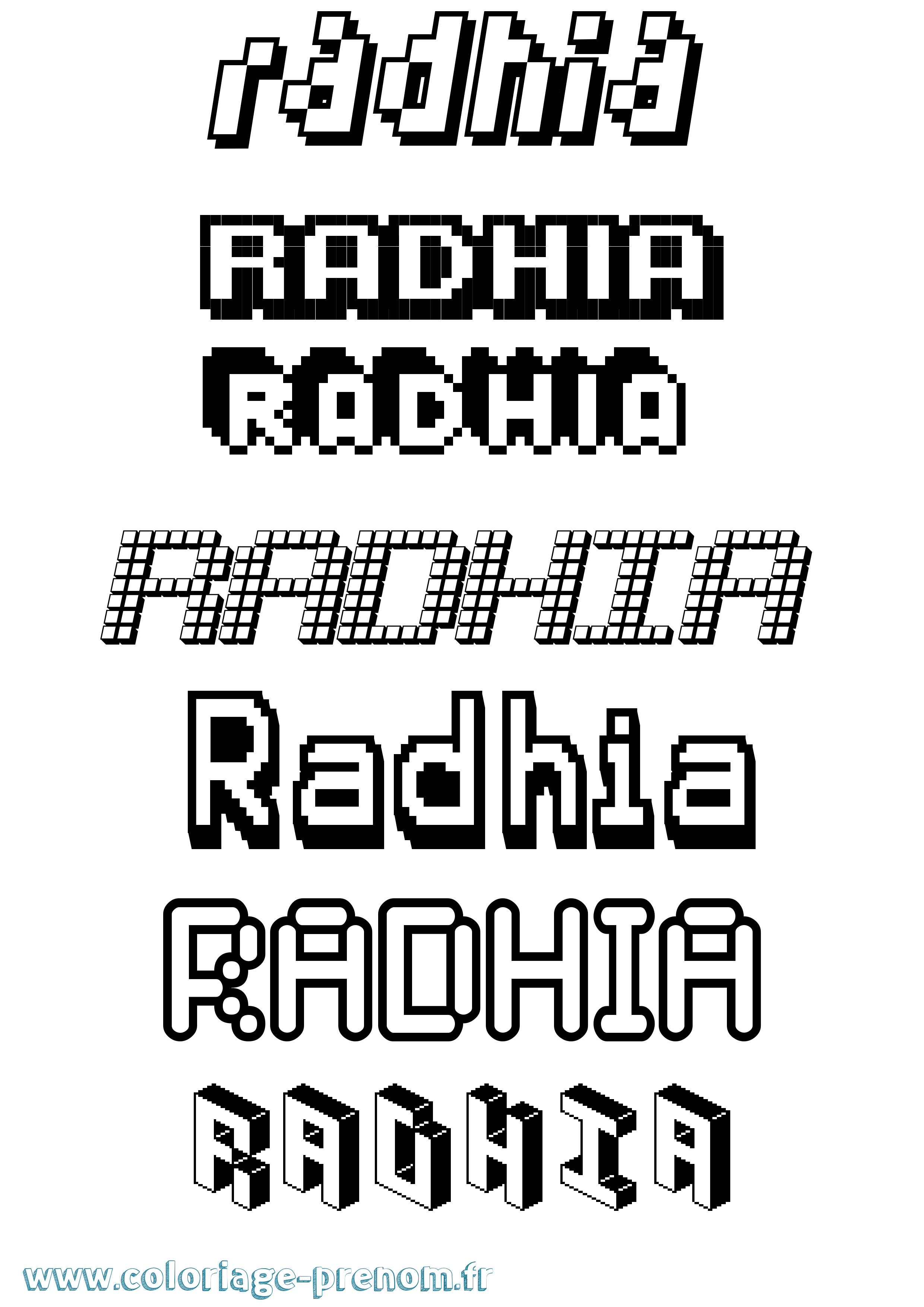 Coloriage prénom Radhia Pixel