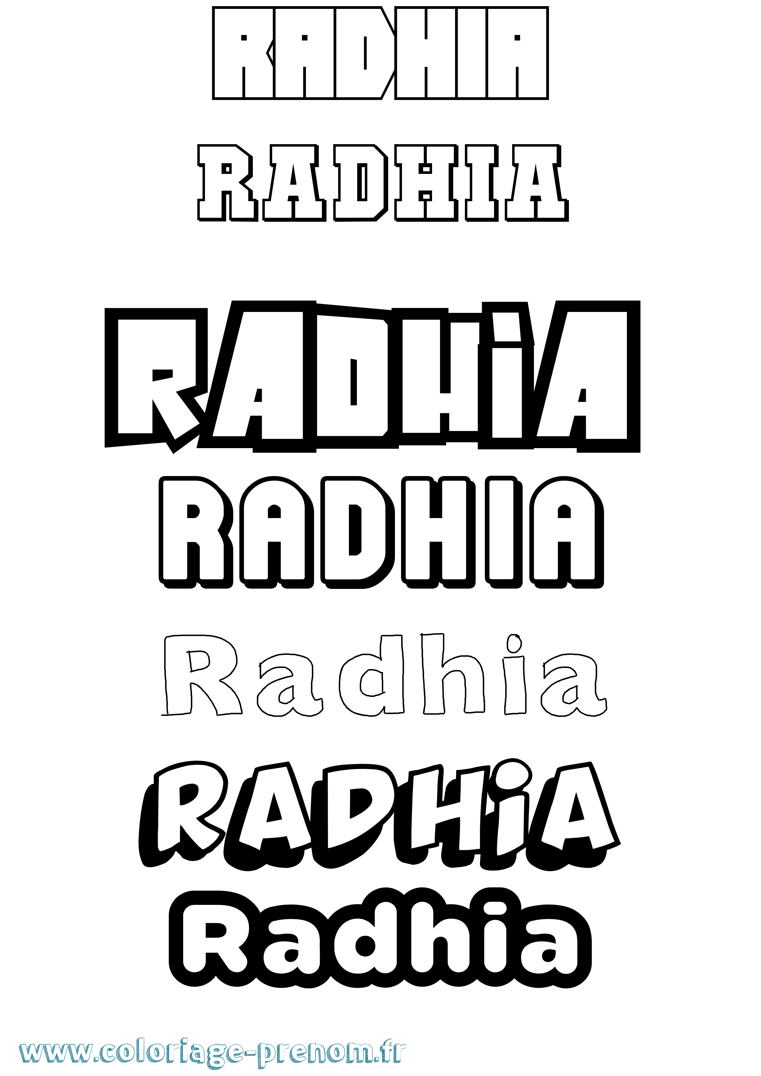 Coloriage prénom Radhia Simple