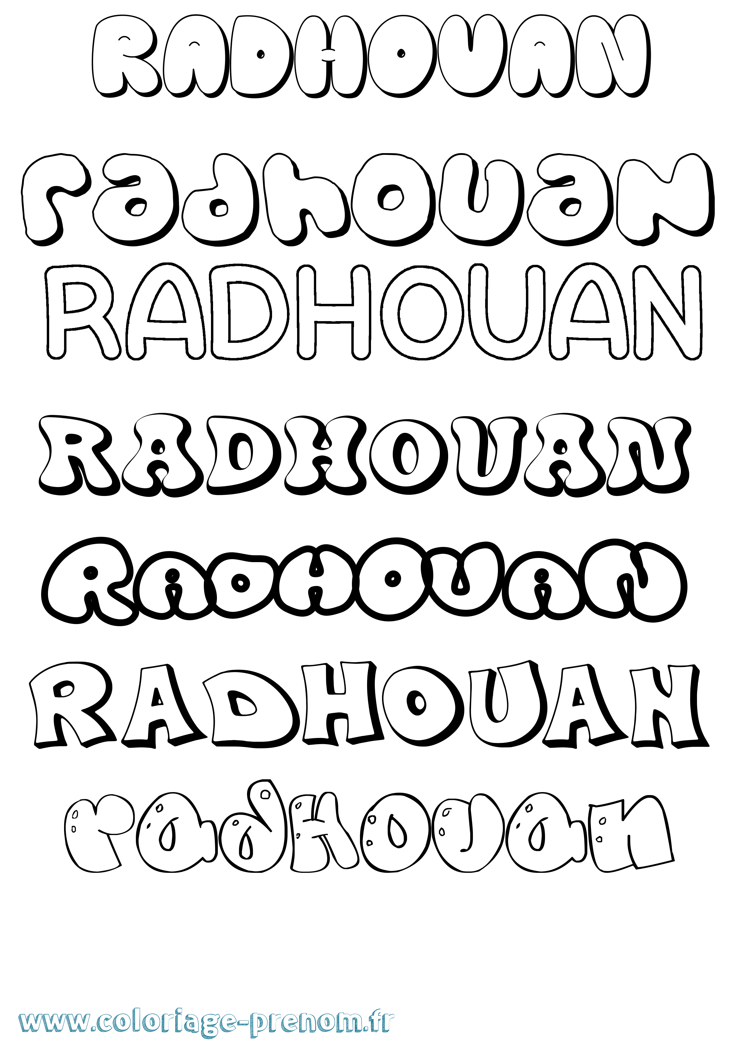 Coloriage prénom Radhouan Bubble
