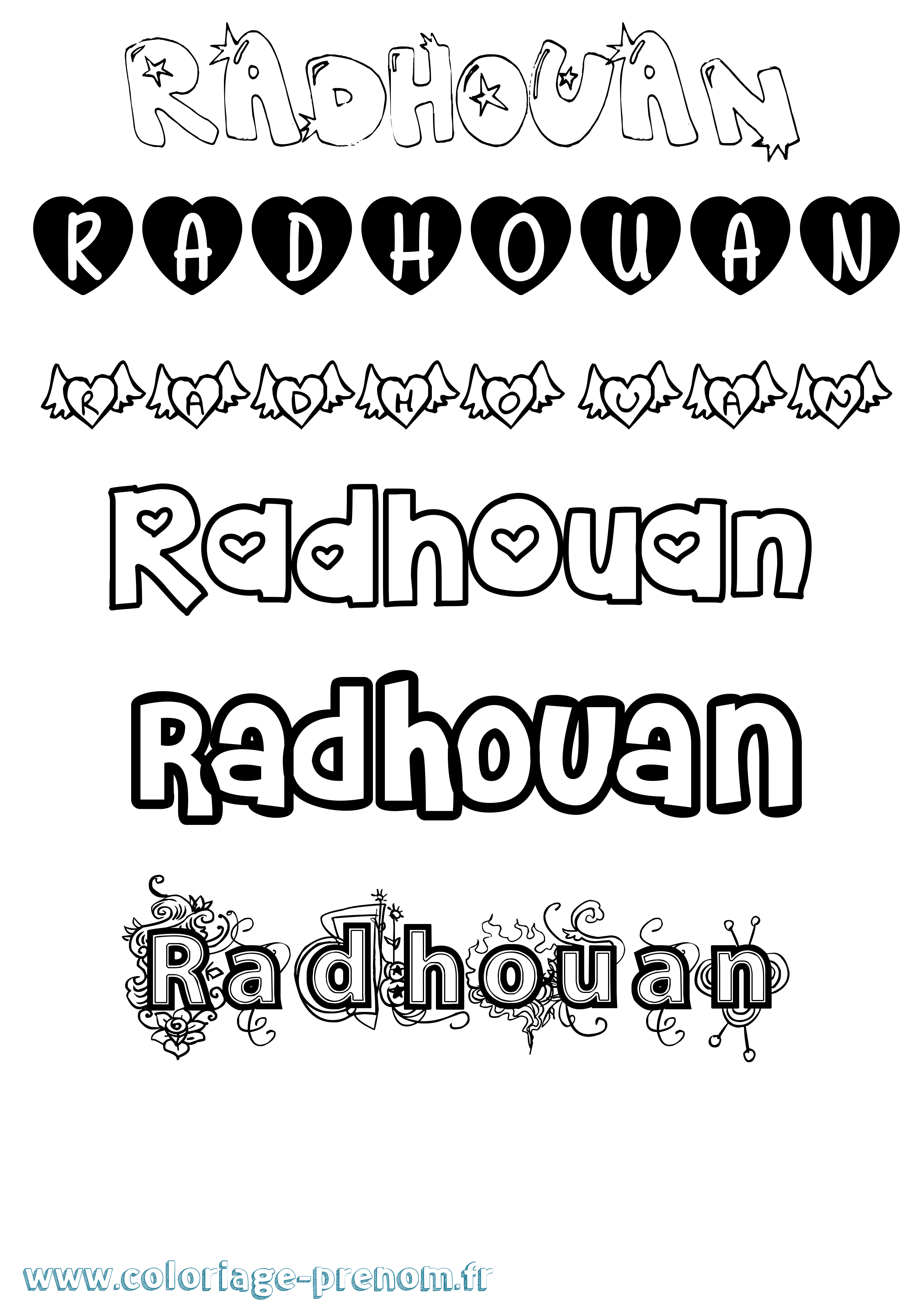 Coloriage prénom Radhouan Girly