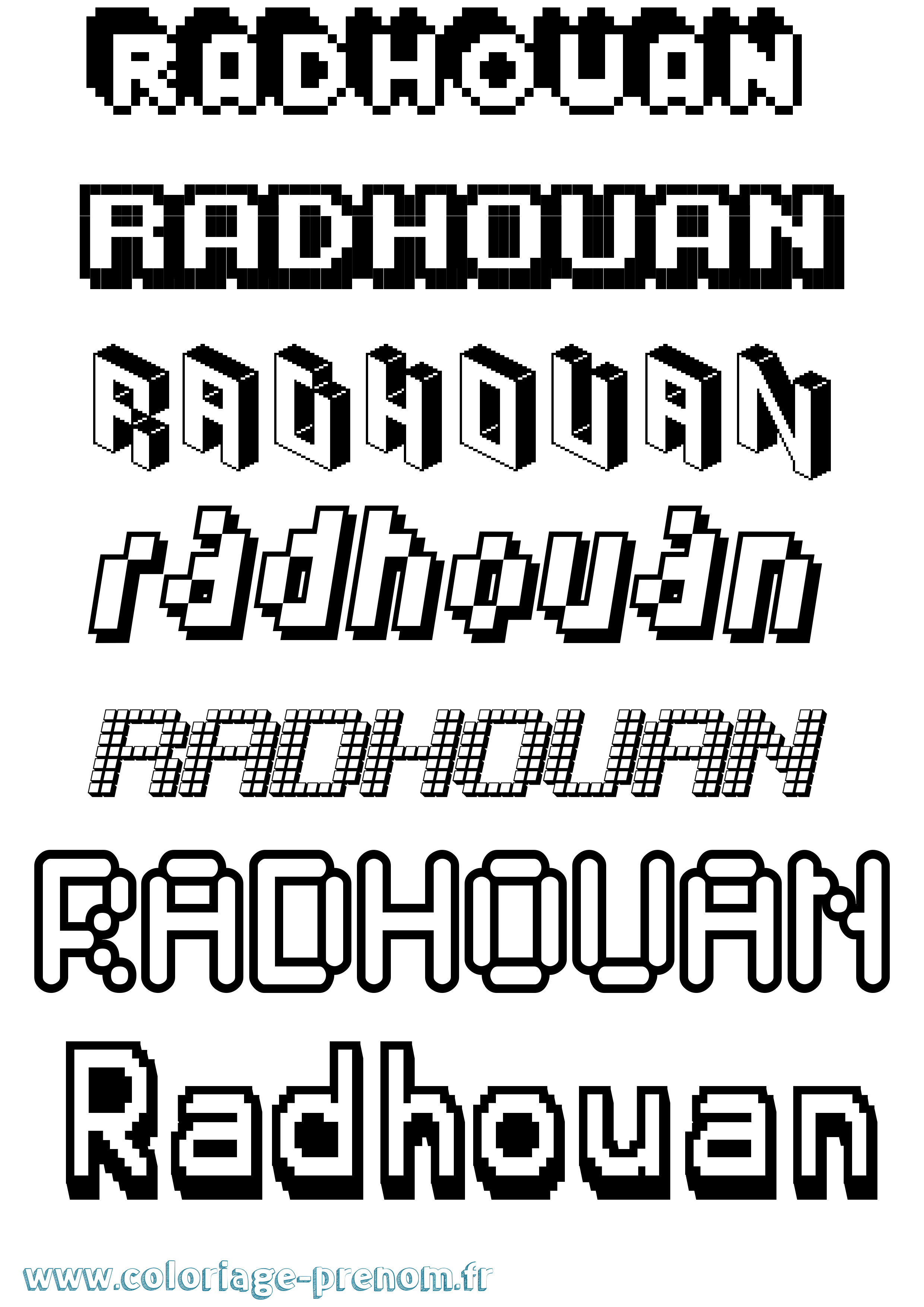 Coloriage prénom Radhouan Pixel