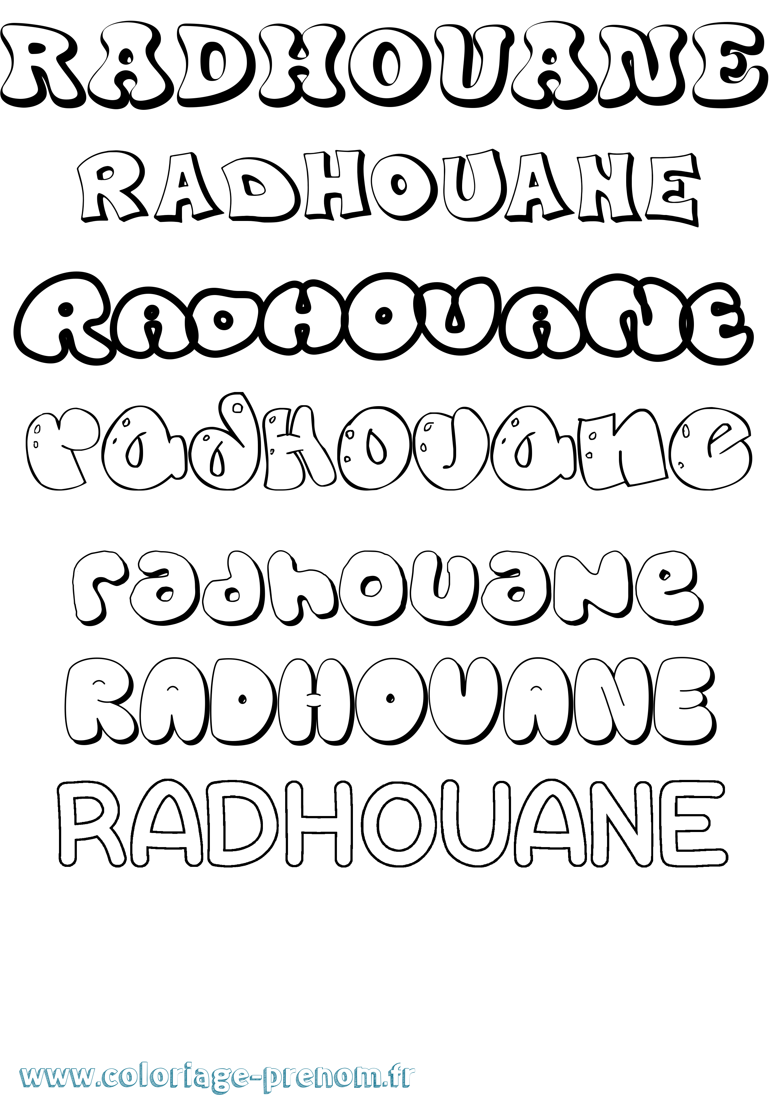 Coloriage prénom Radhouane Bubble