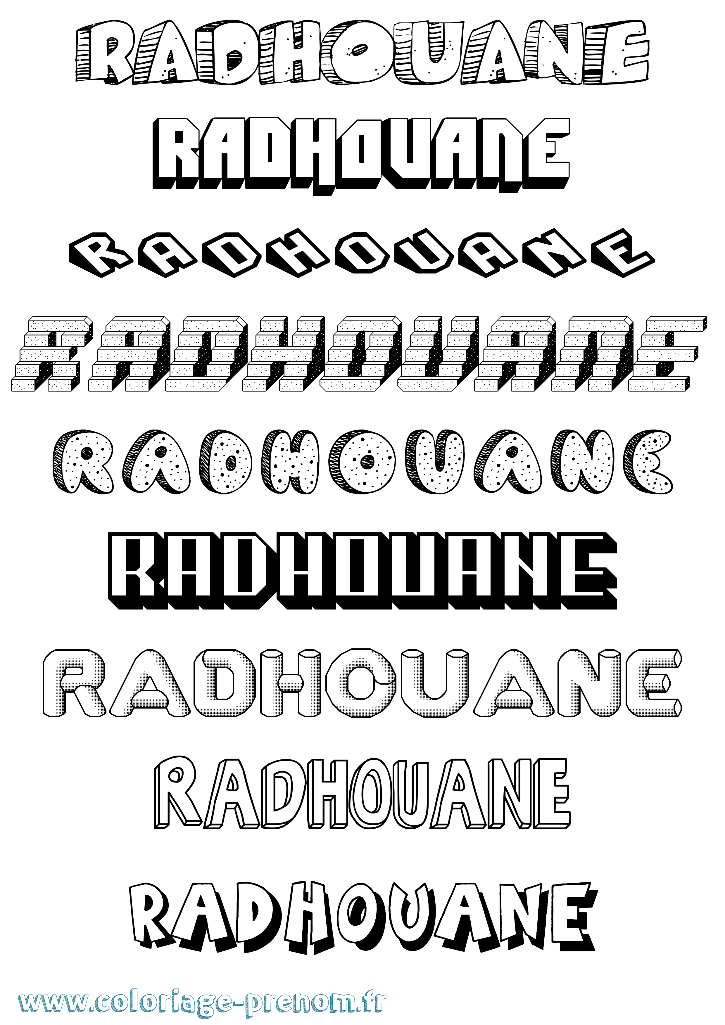 Coloriage prénom Radhouane Effet 3D