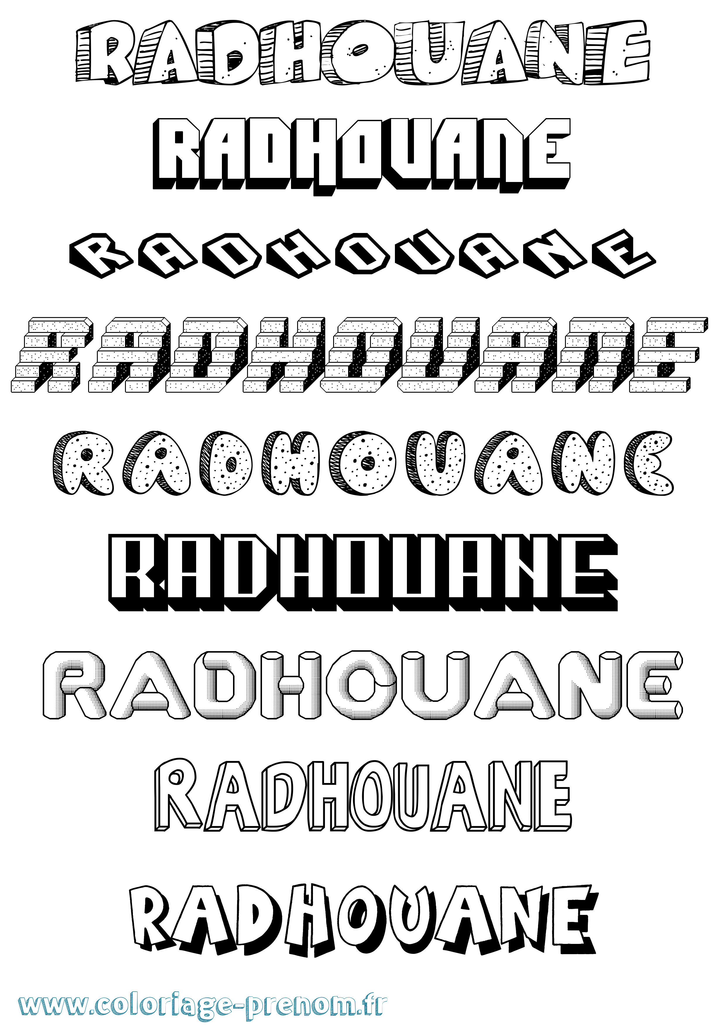 Coloriage Radhouane Effet 3D Coloriage prénom Radhouane Effet 3D