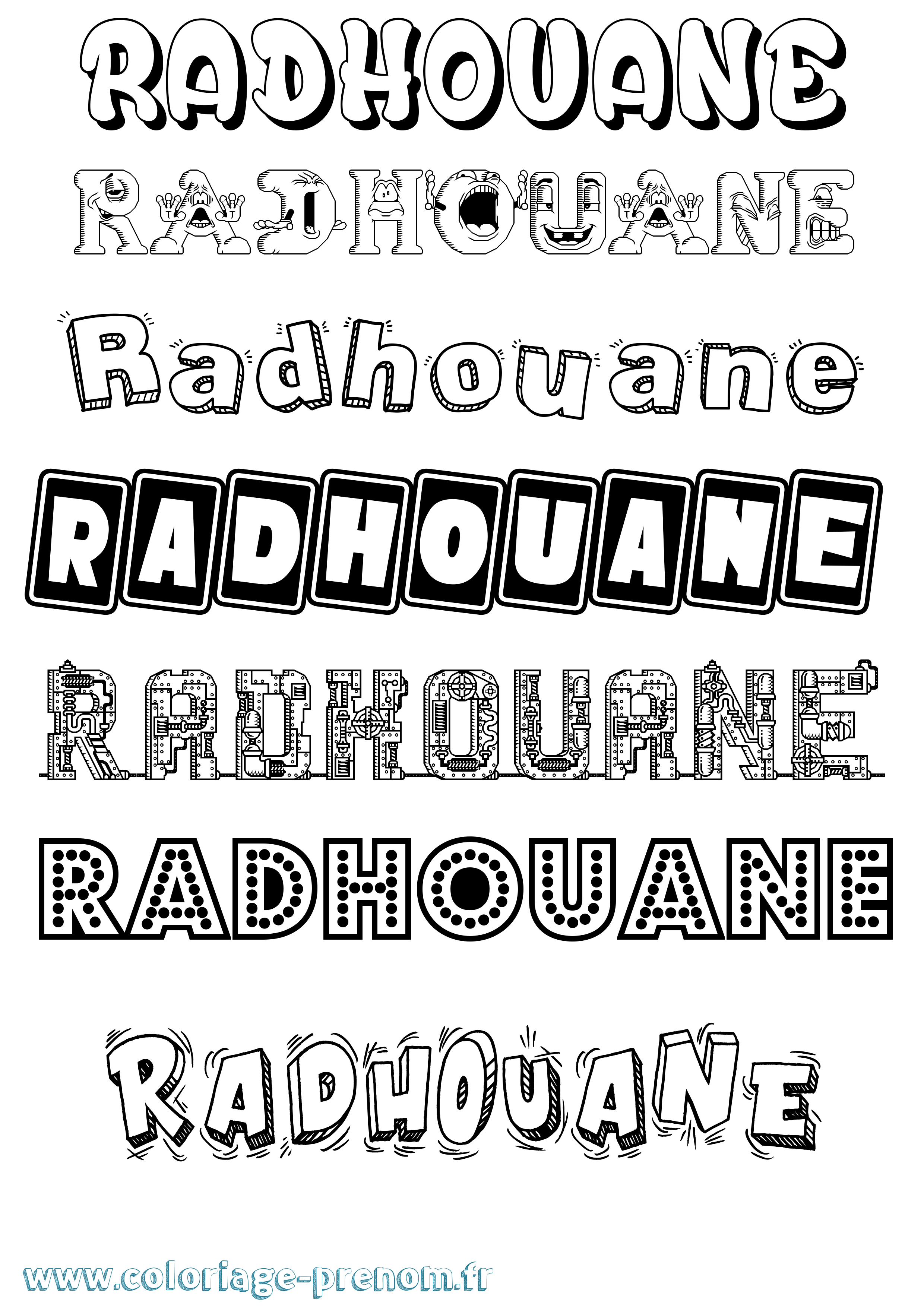 Coloriage prénom Radhouane Fun