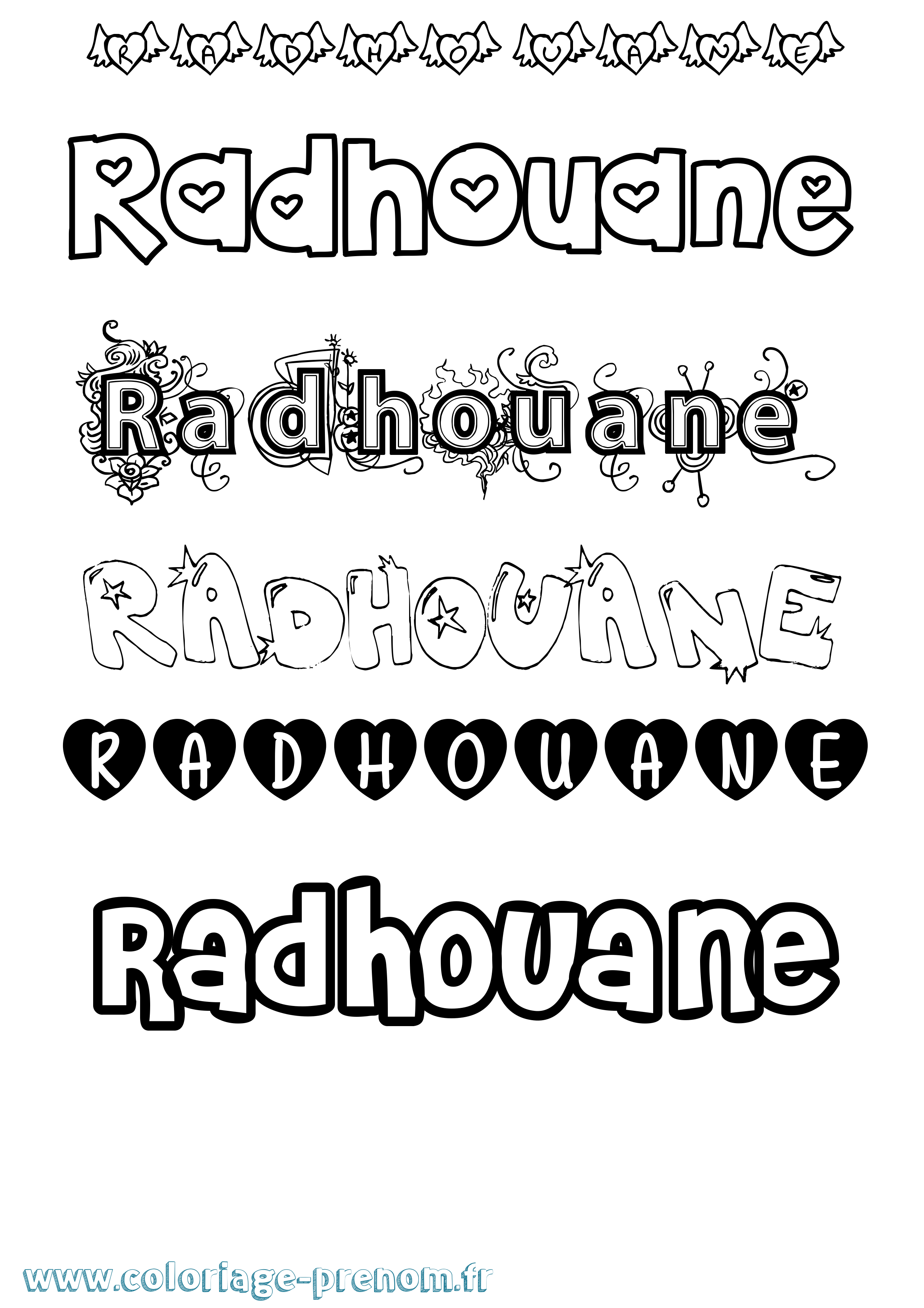Coloriage Radhouane Girly Coloriage prénom Radhouane Girly