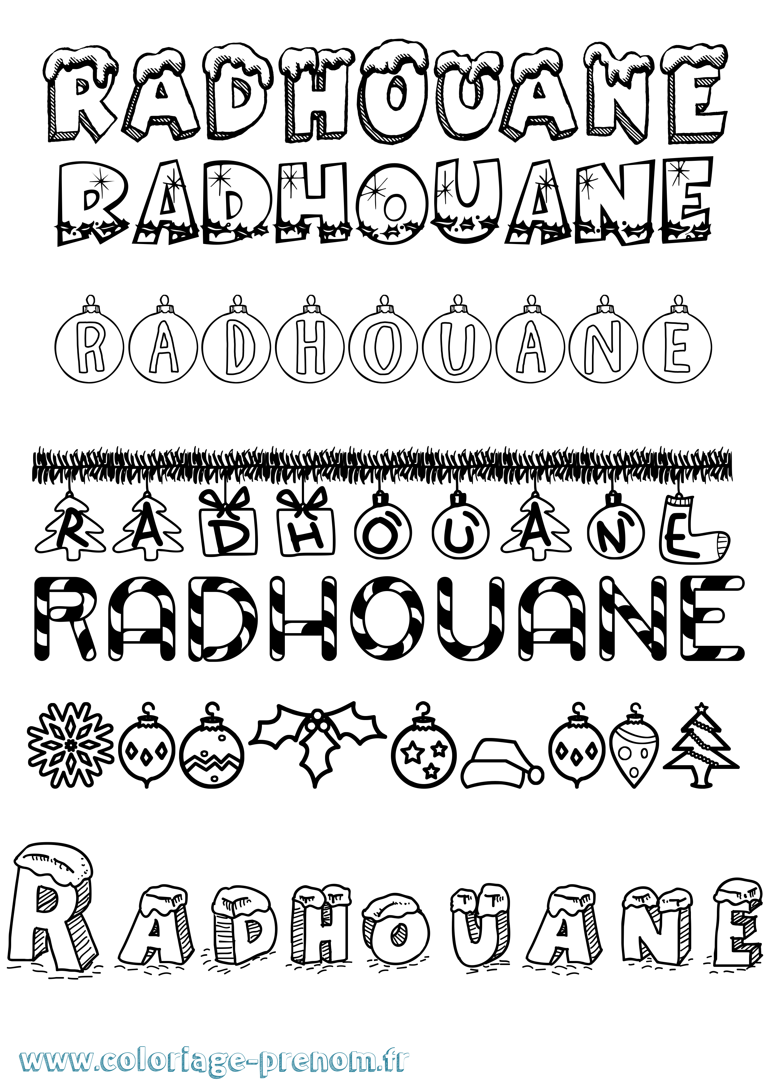 Coloriage prénom Radhouane Noël