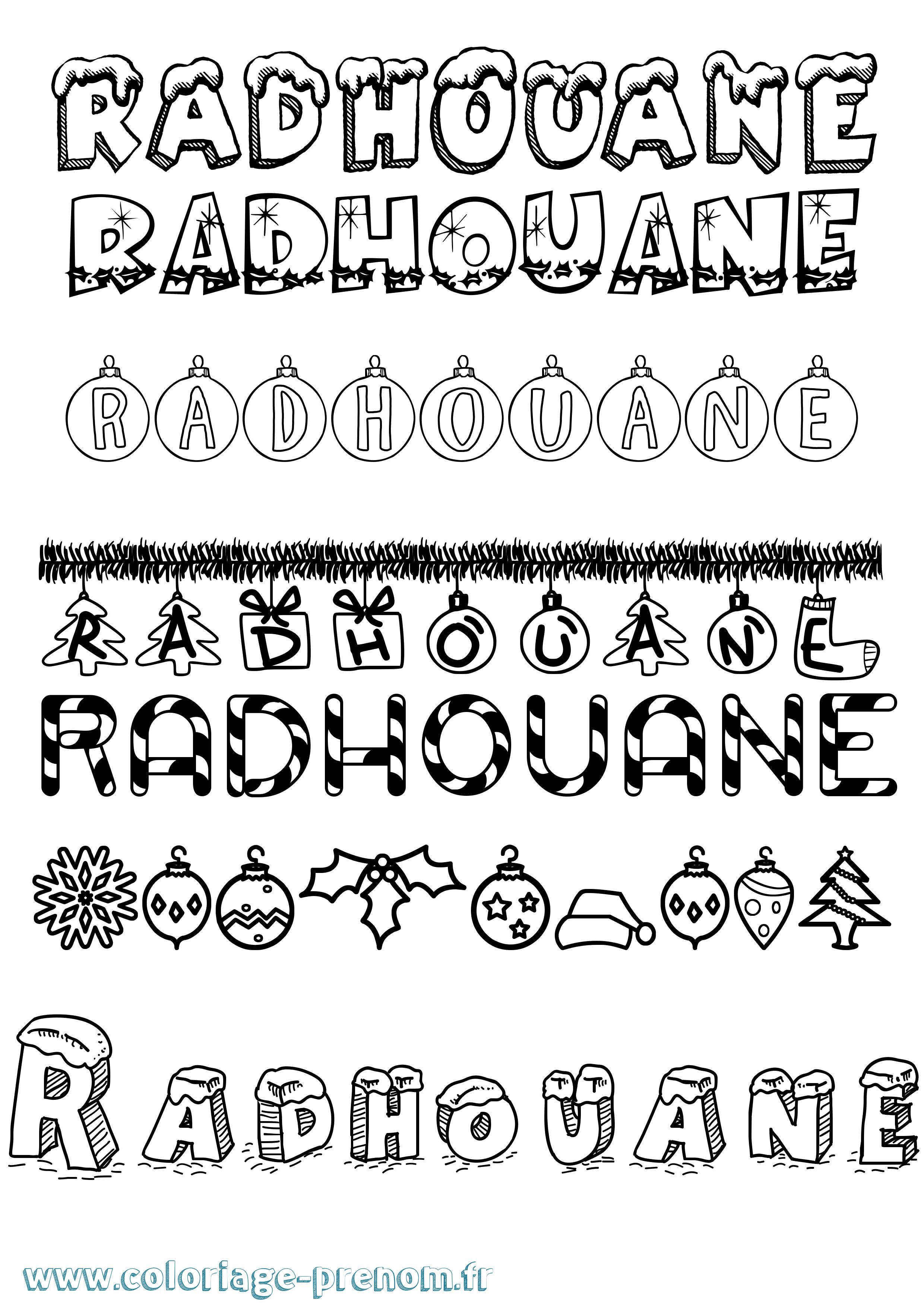 Coloriage Radhouane Noël Coloriage prénom Radhouane Noël