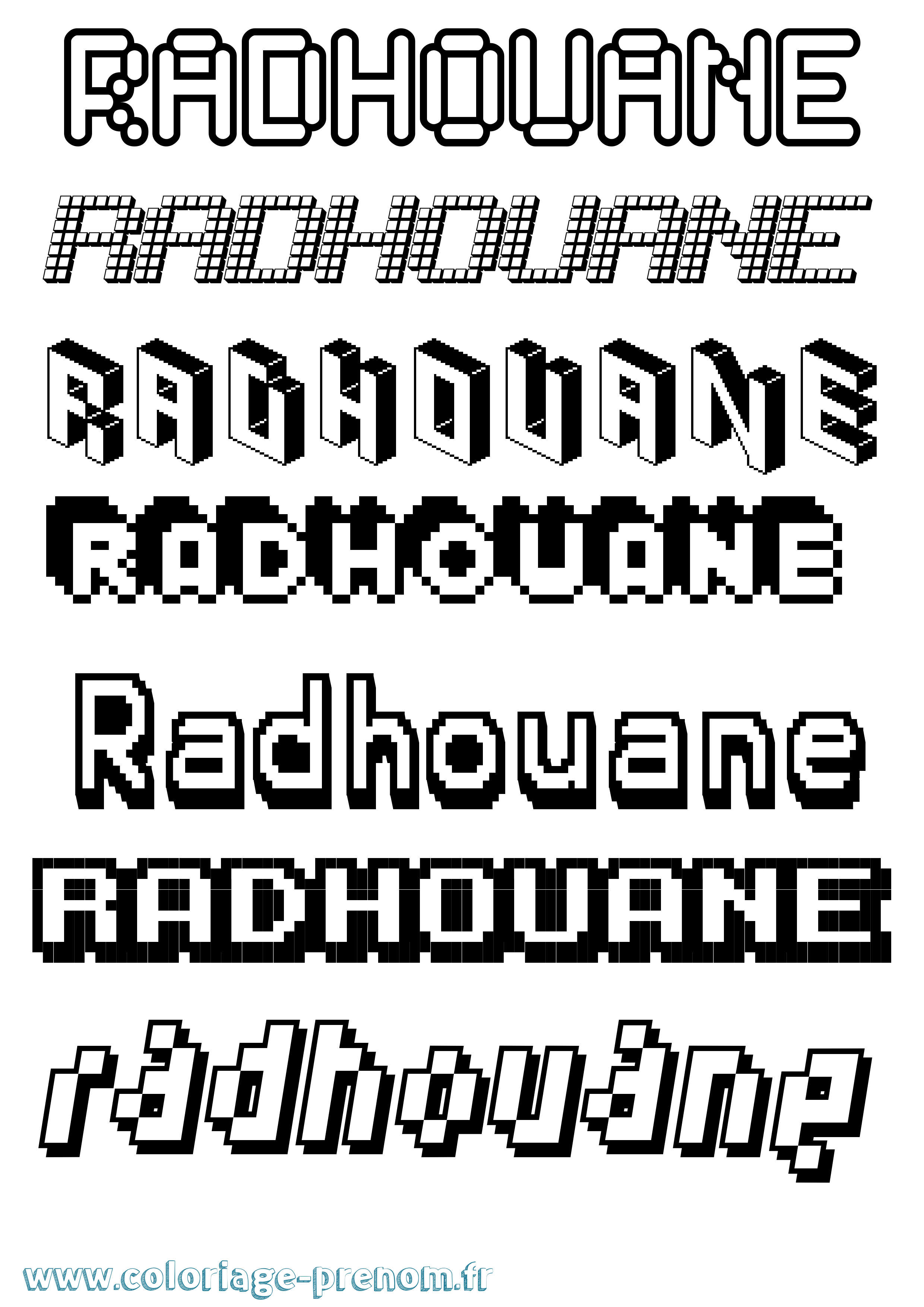 Coloriage prénom Radhouane Pixel