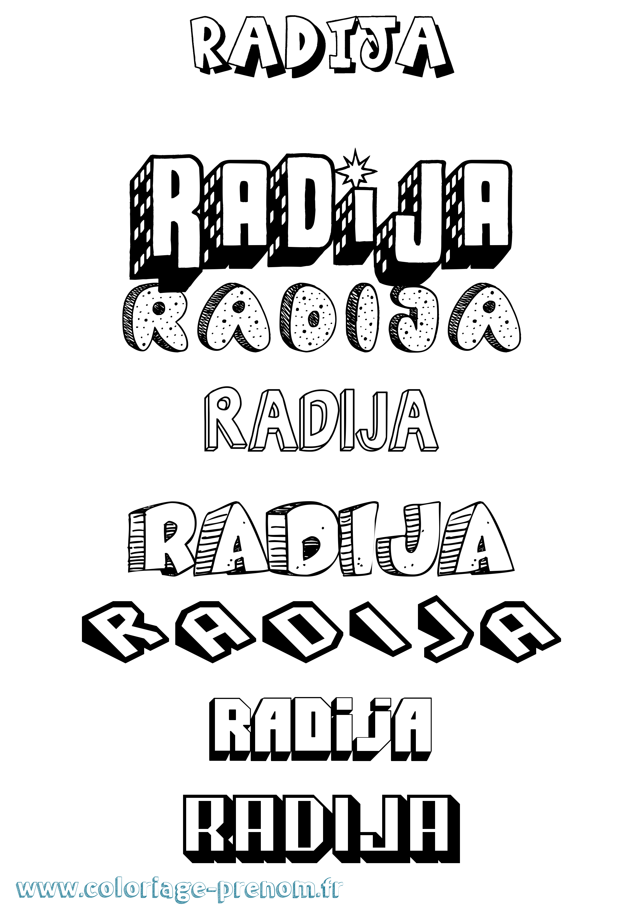 Coloriage Radija Effet 3D Coloriage prénom Radija Effet 3D