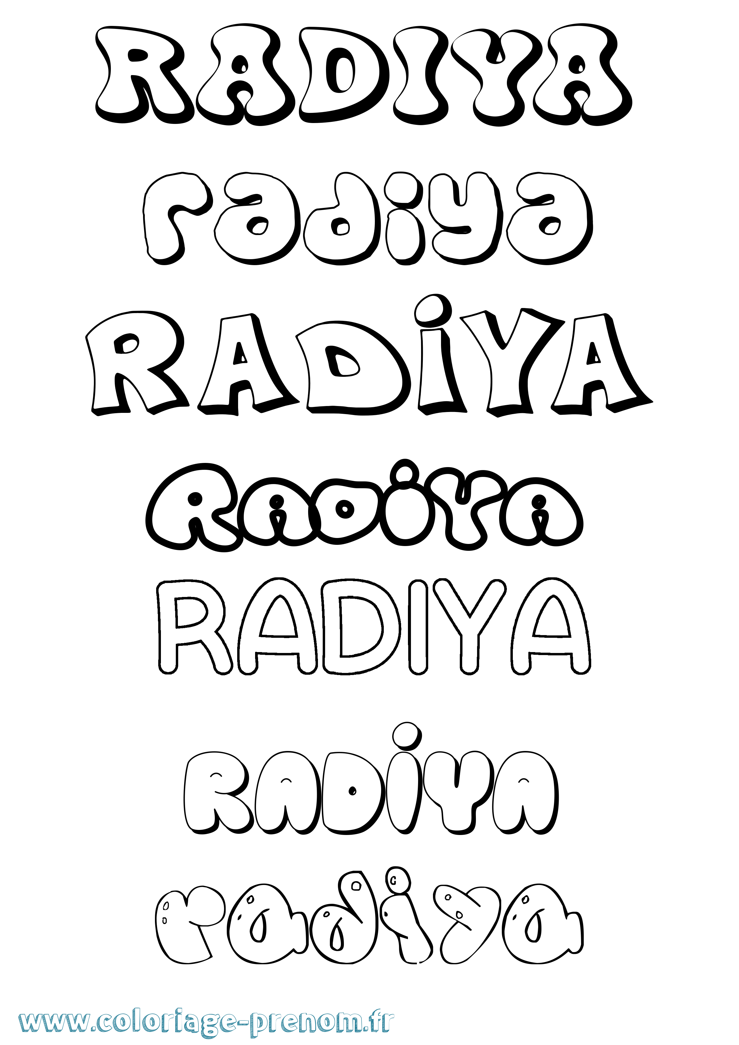 Coloriage prénom Radiya Bubble