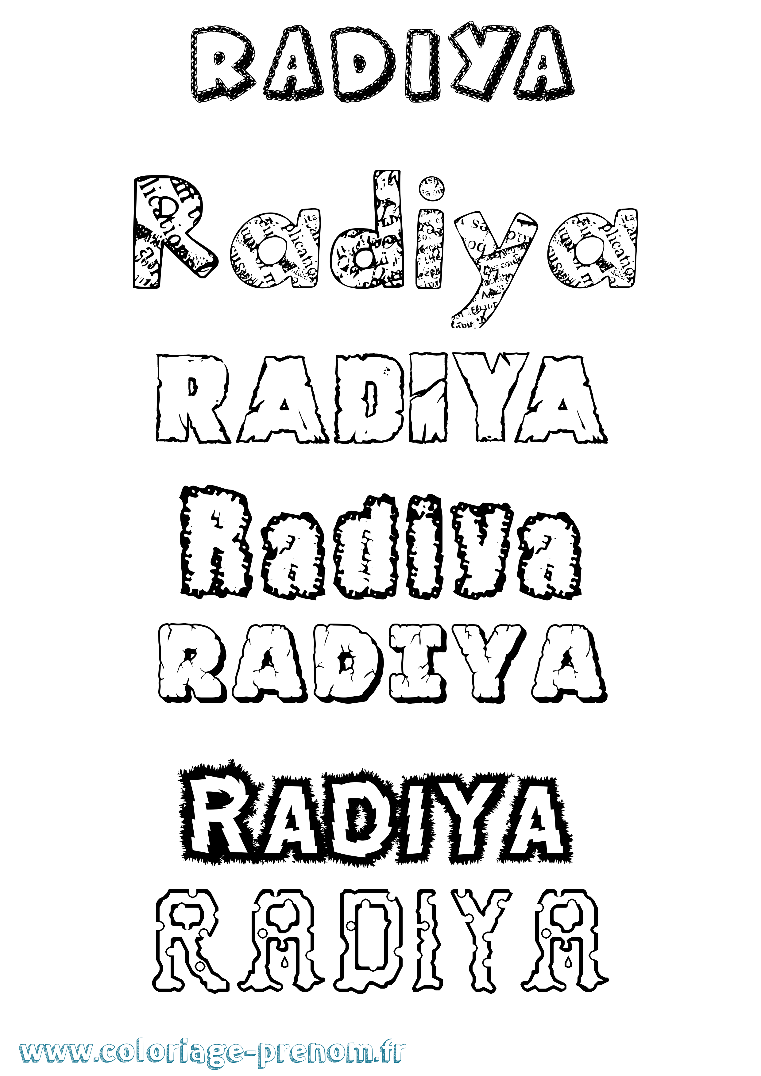 Coloriage prénom Radiya Destructuré