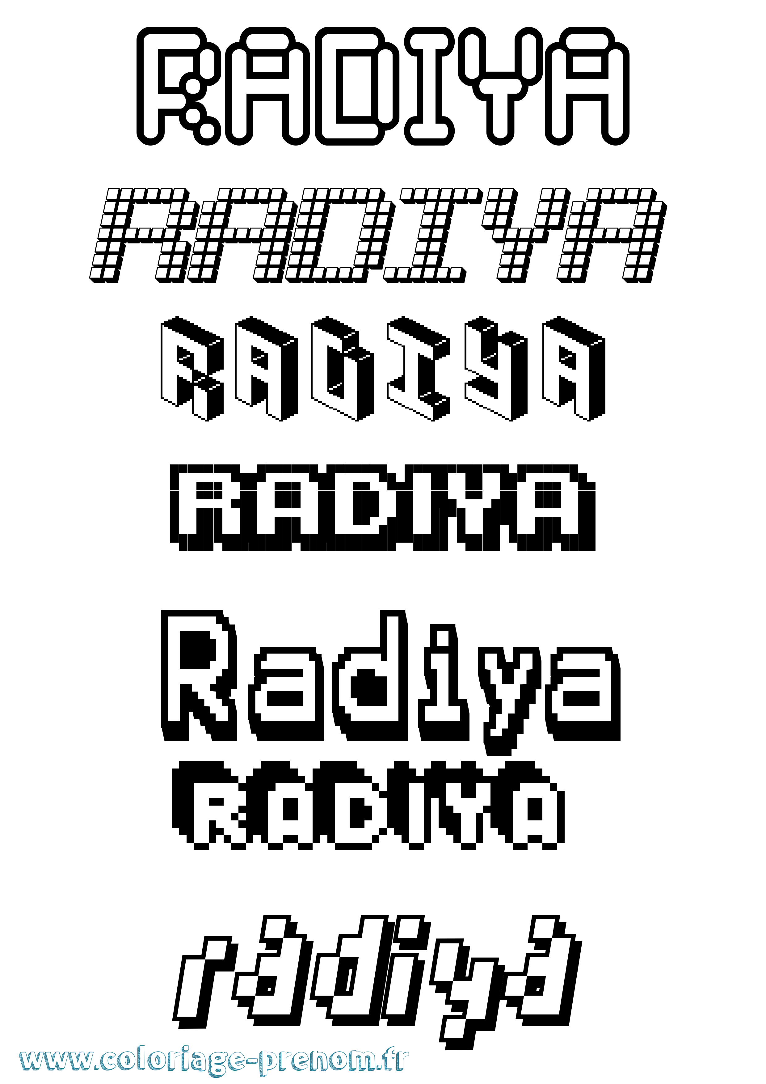 Coloriage prénom Radiya Pixel