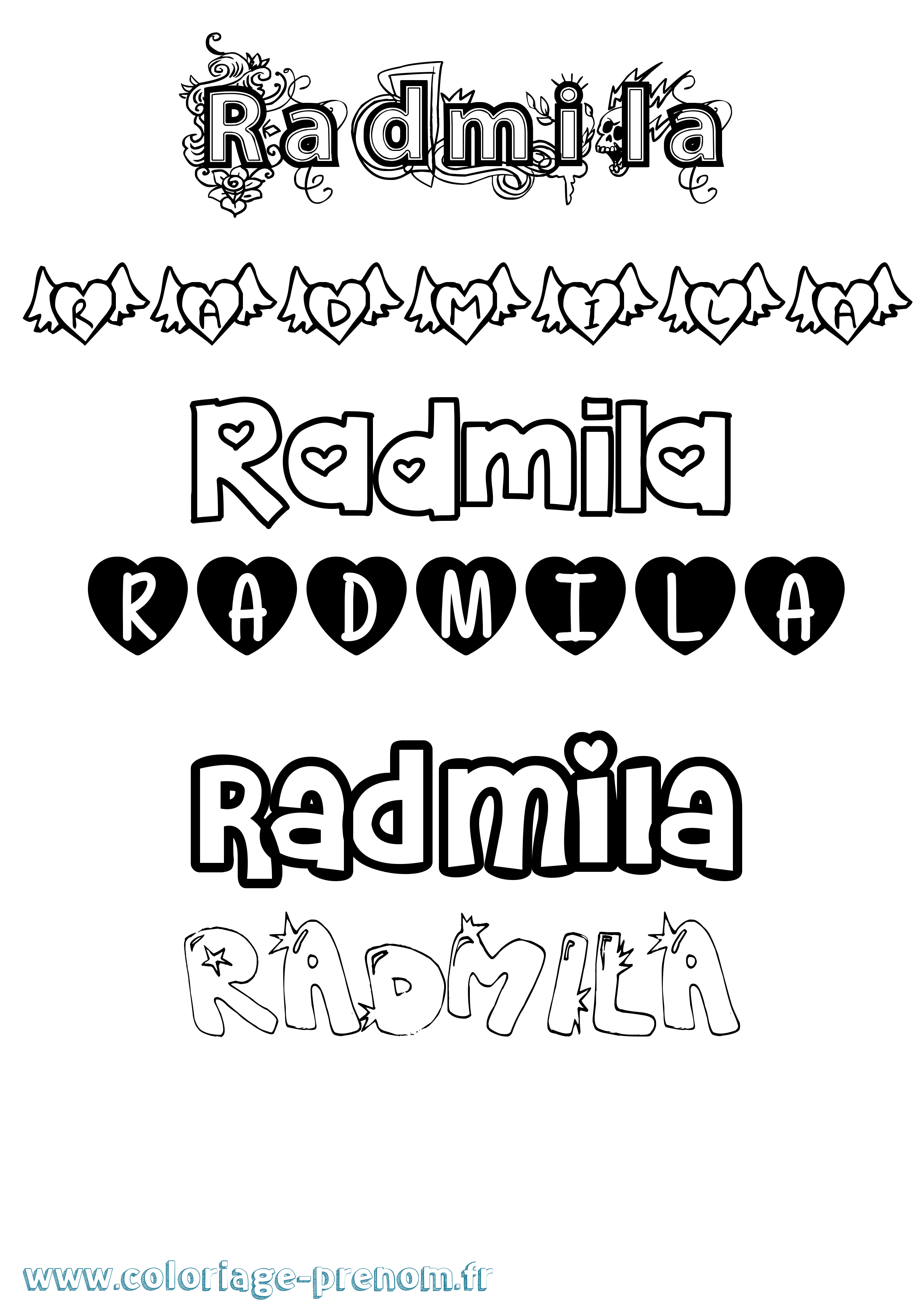 Coloriage prénom Radmila Girly
