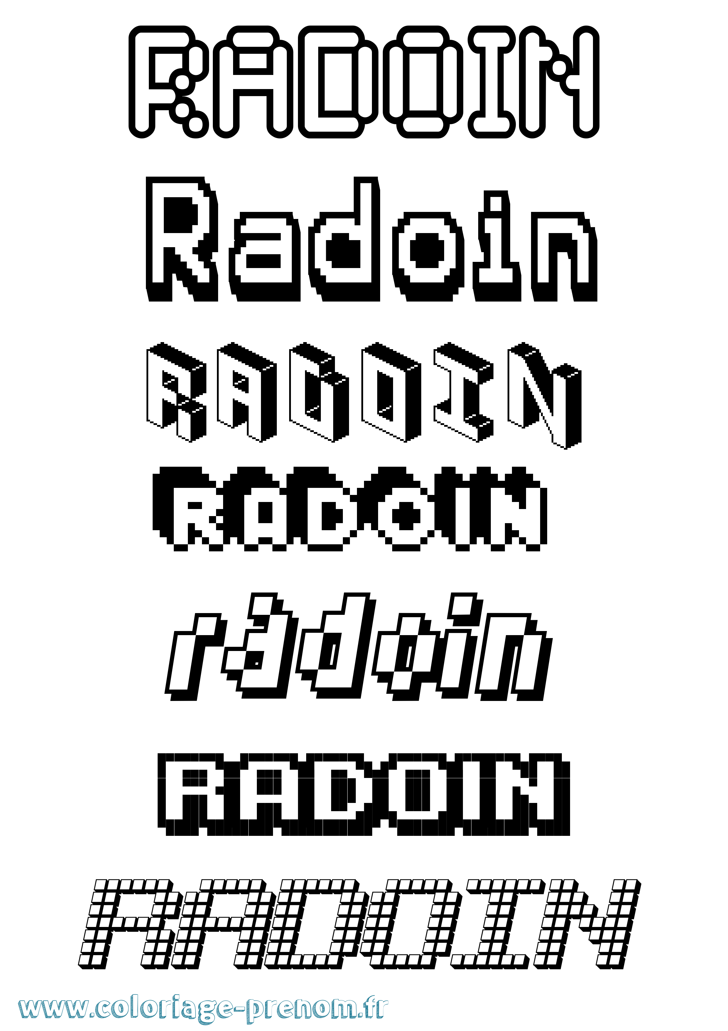 Coloriage prénom Radoin Pixel