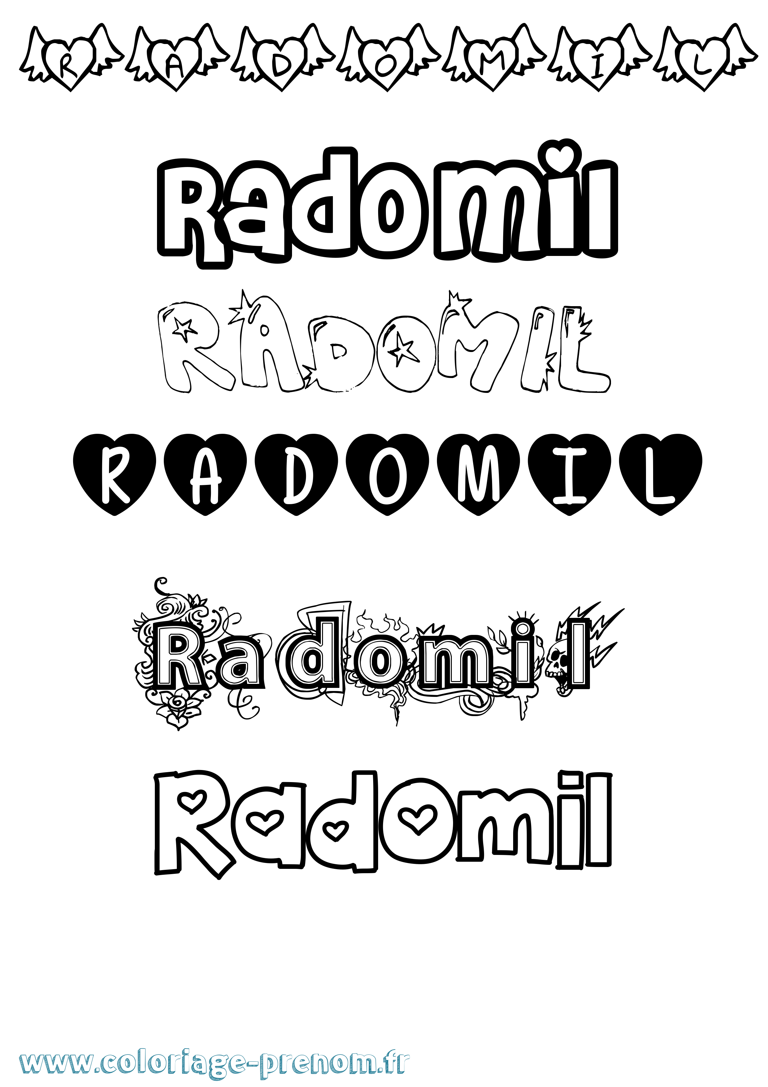 Coloriage prénom Radomil Girly