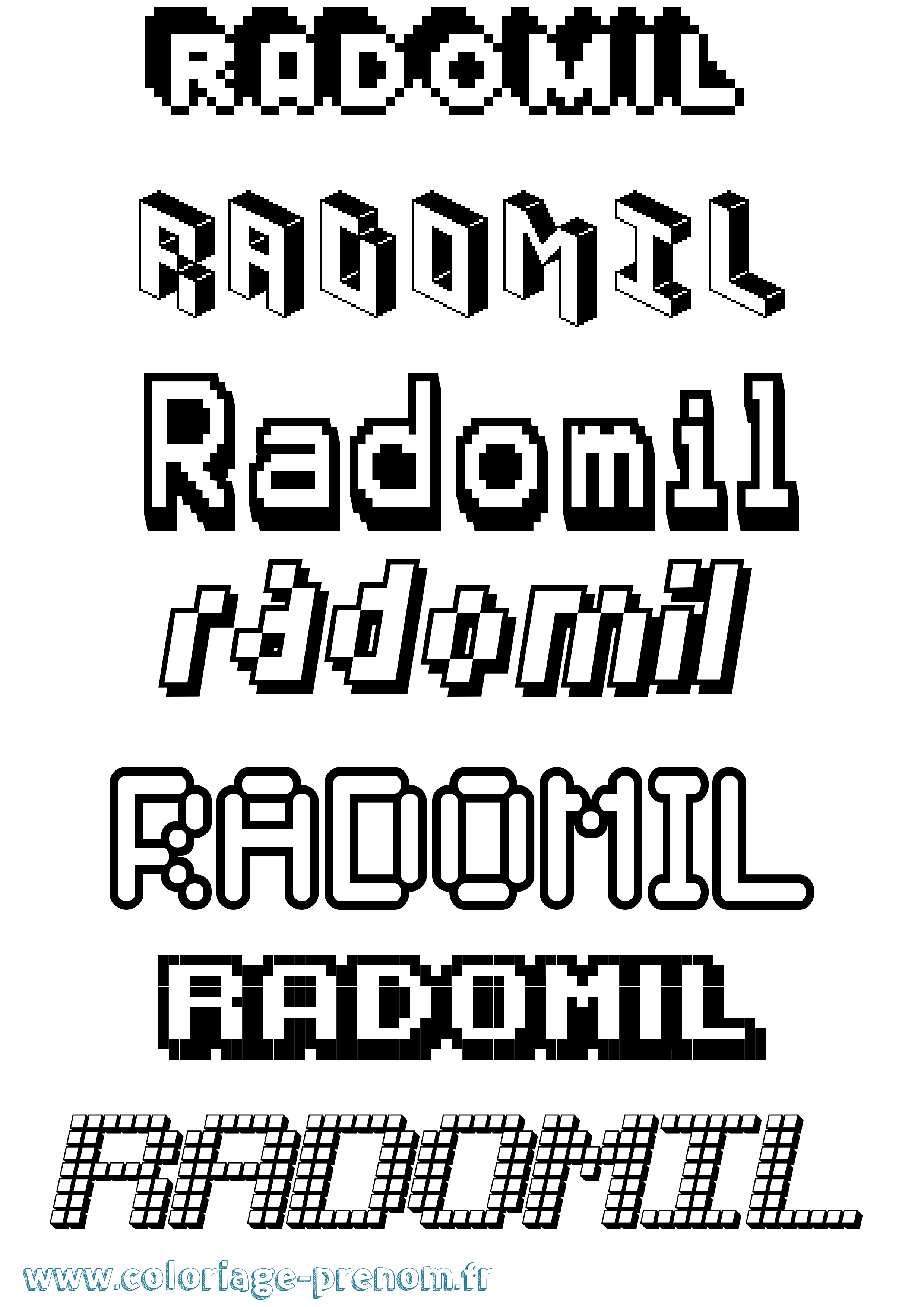 Coloriage prénom Radomil Pixel