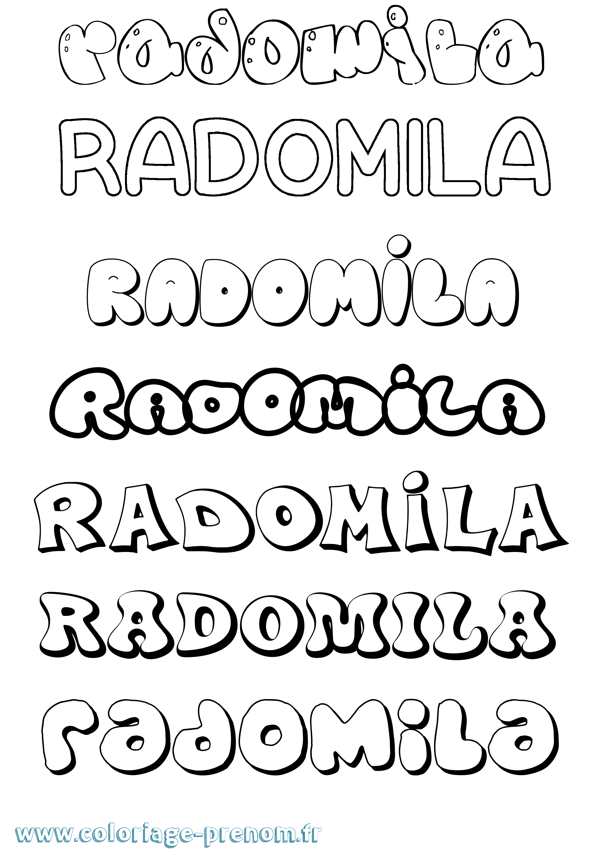 Coloriage prénom Radomila Bubble