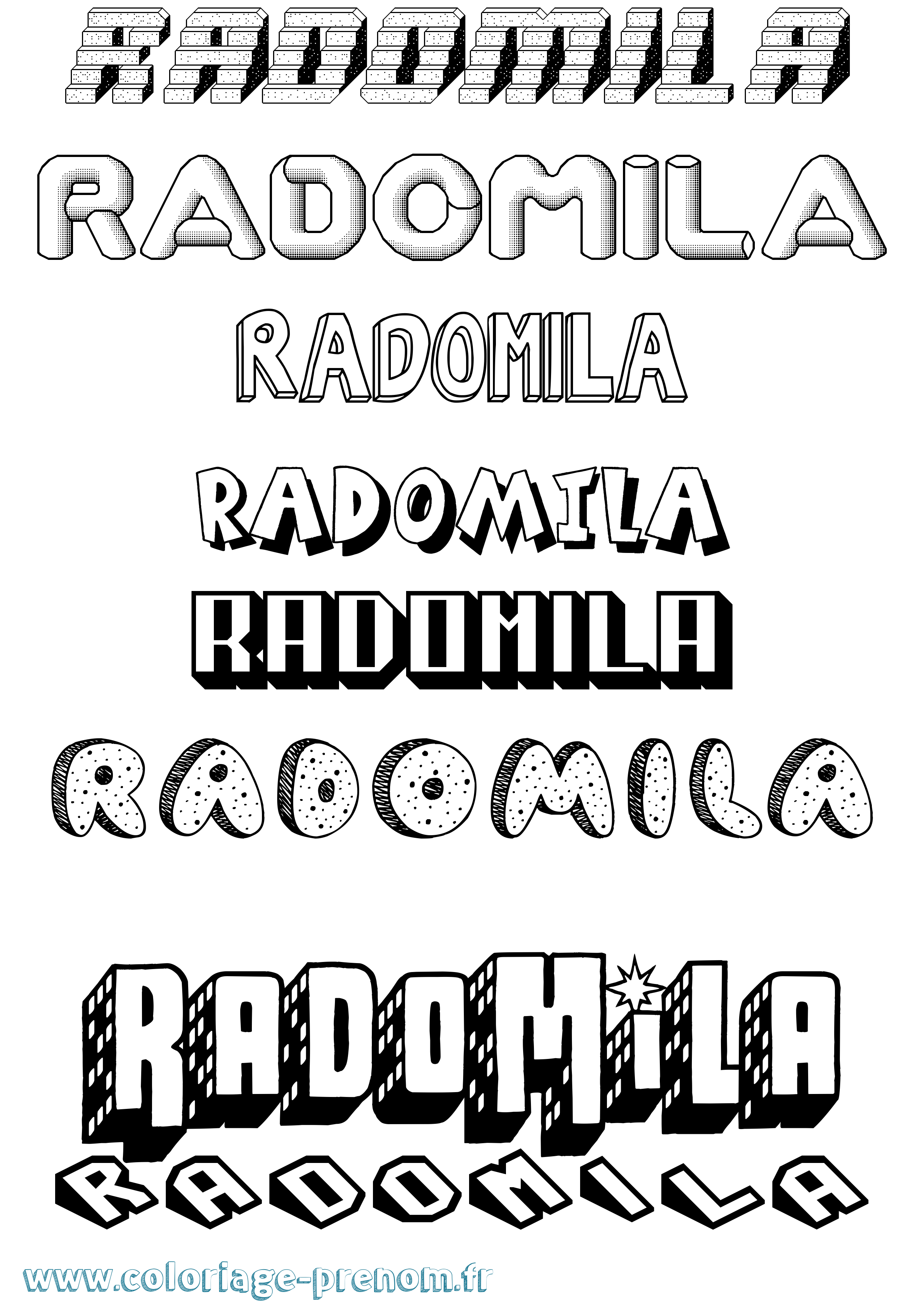 Coloriage prénom Radomila Effet 3D