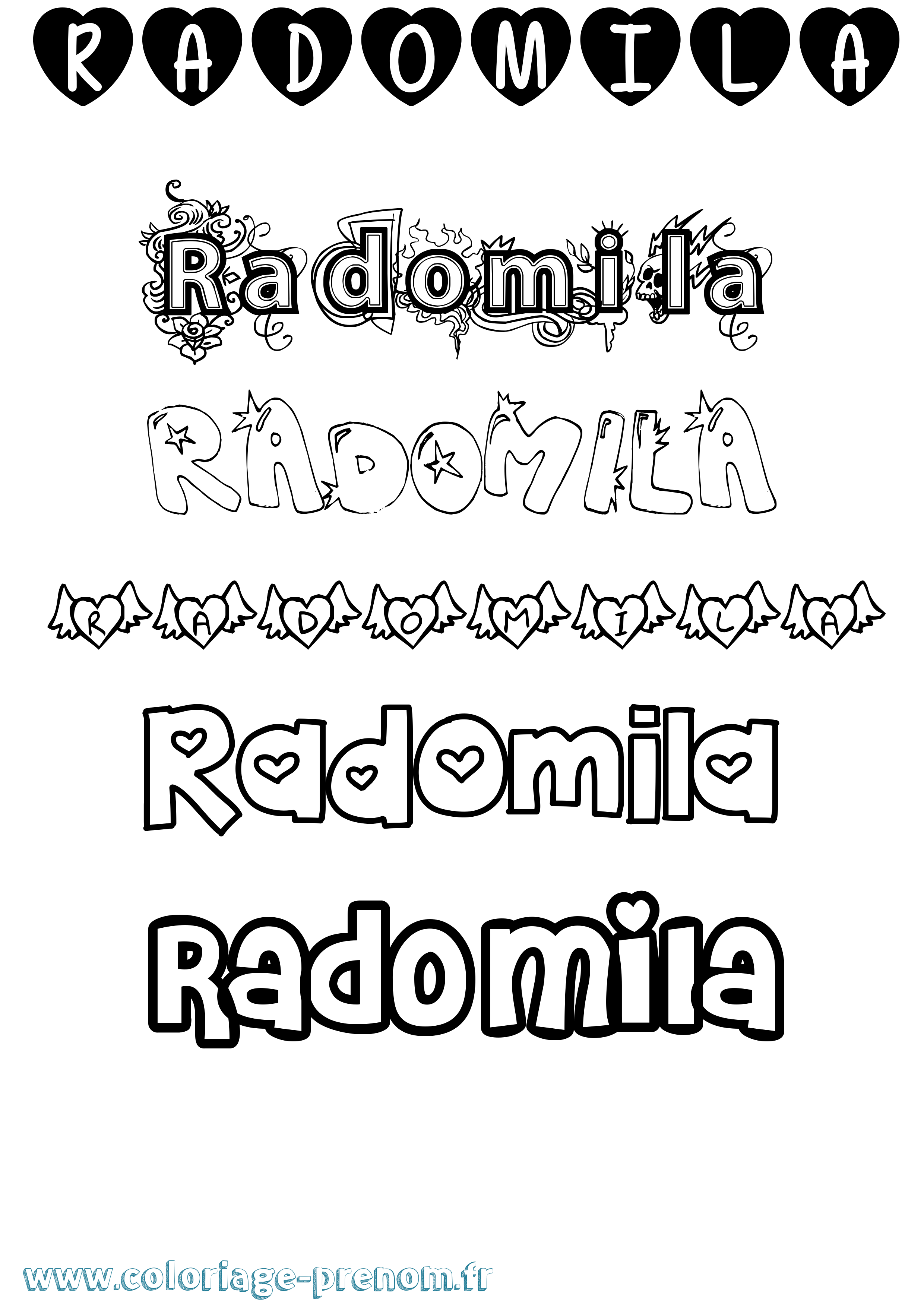 Coloriage prénom Radomila Girly