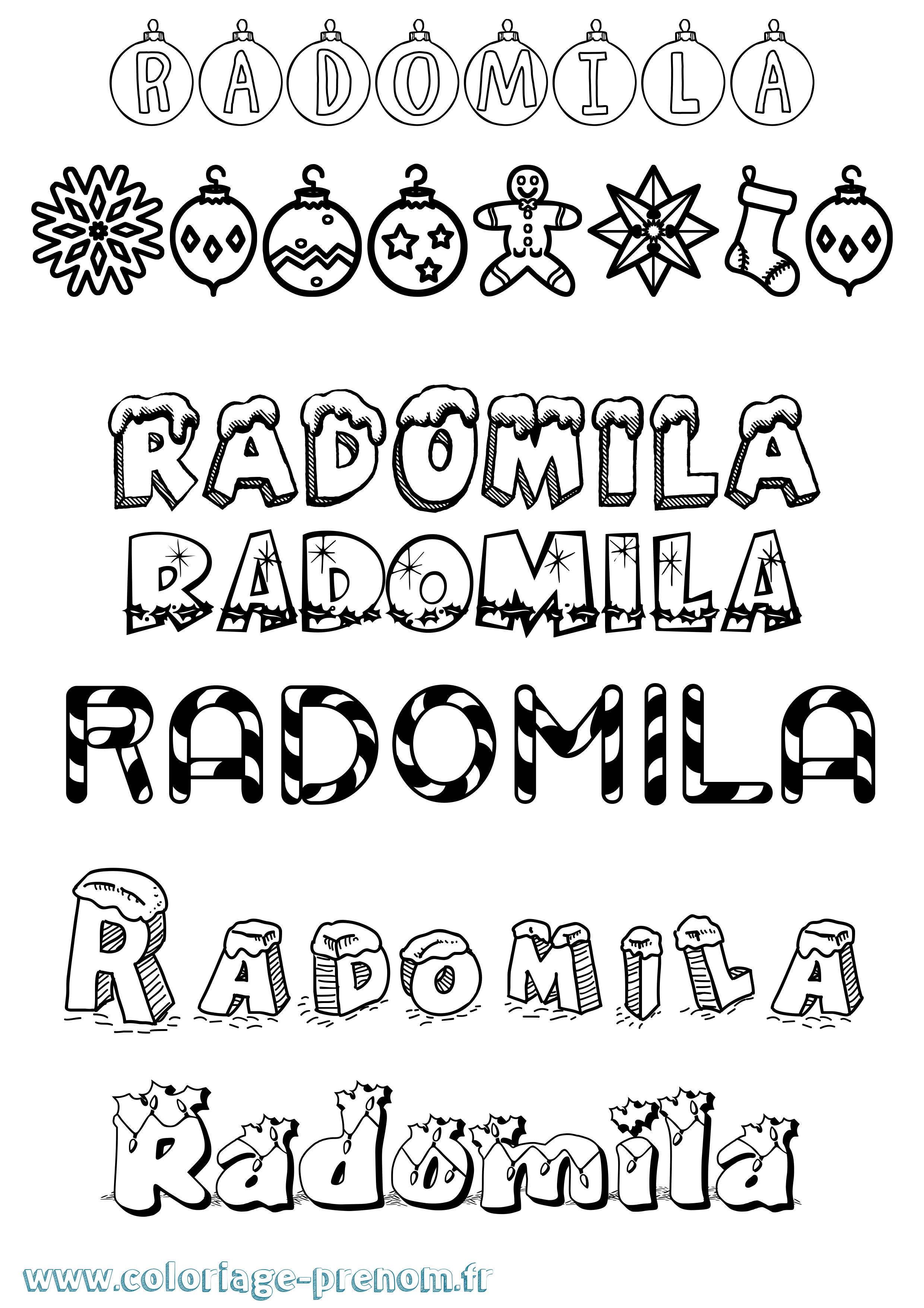 Coloriage Radomila Noël Coloriage prénom Radomila Noël
