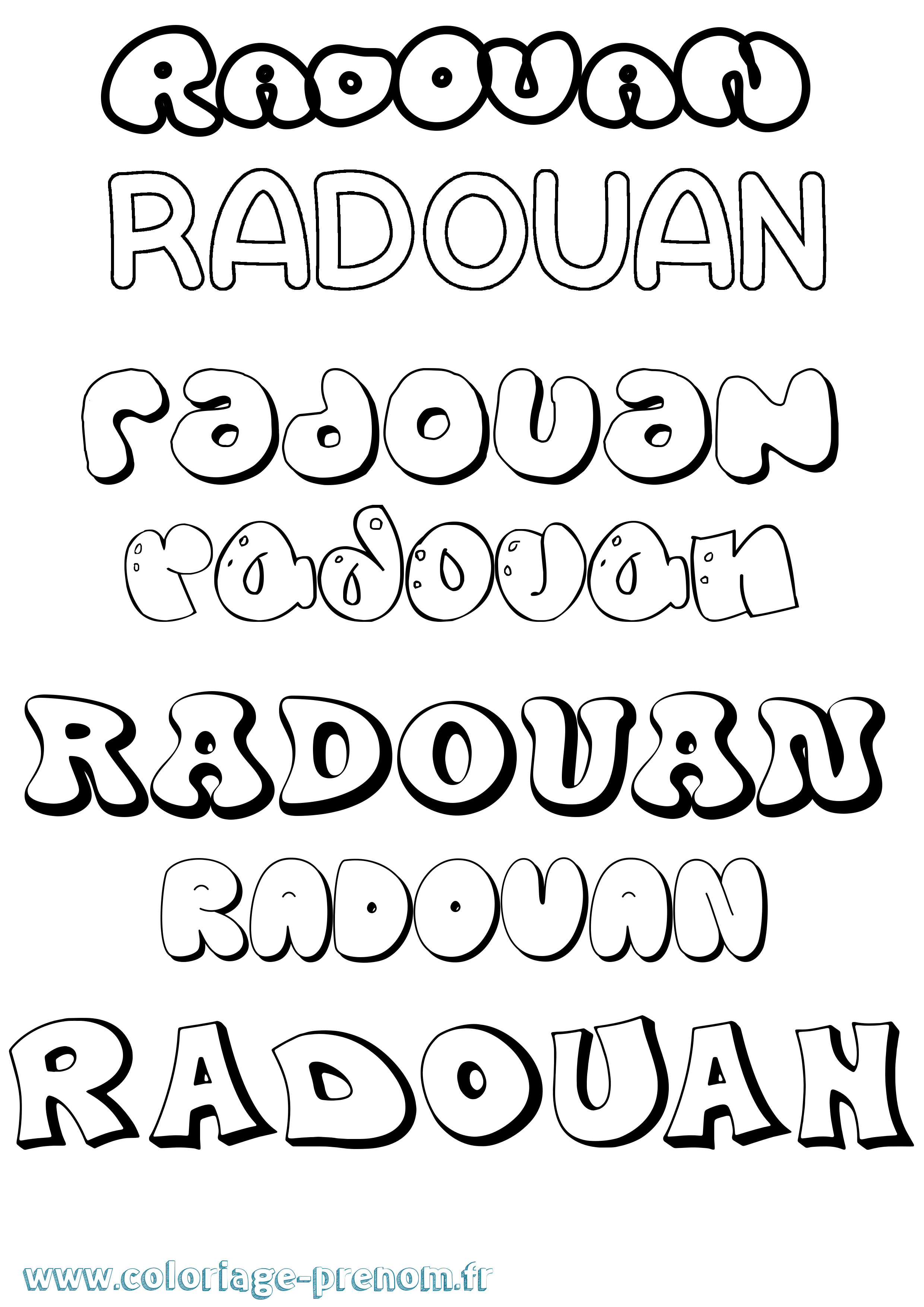 Coloriage prénom Radouan Bubble