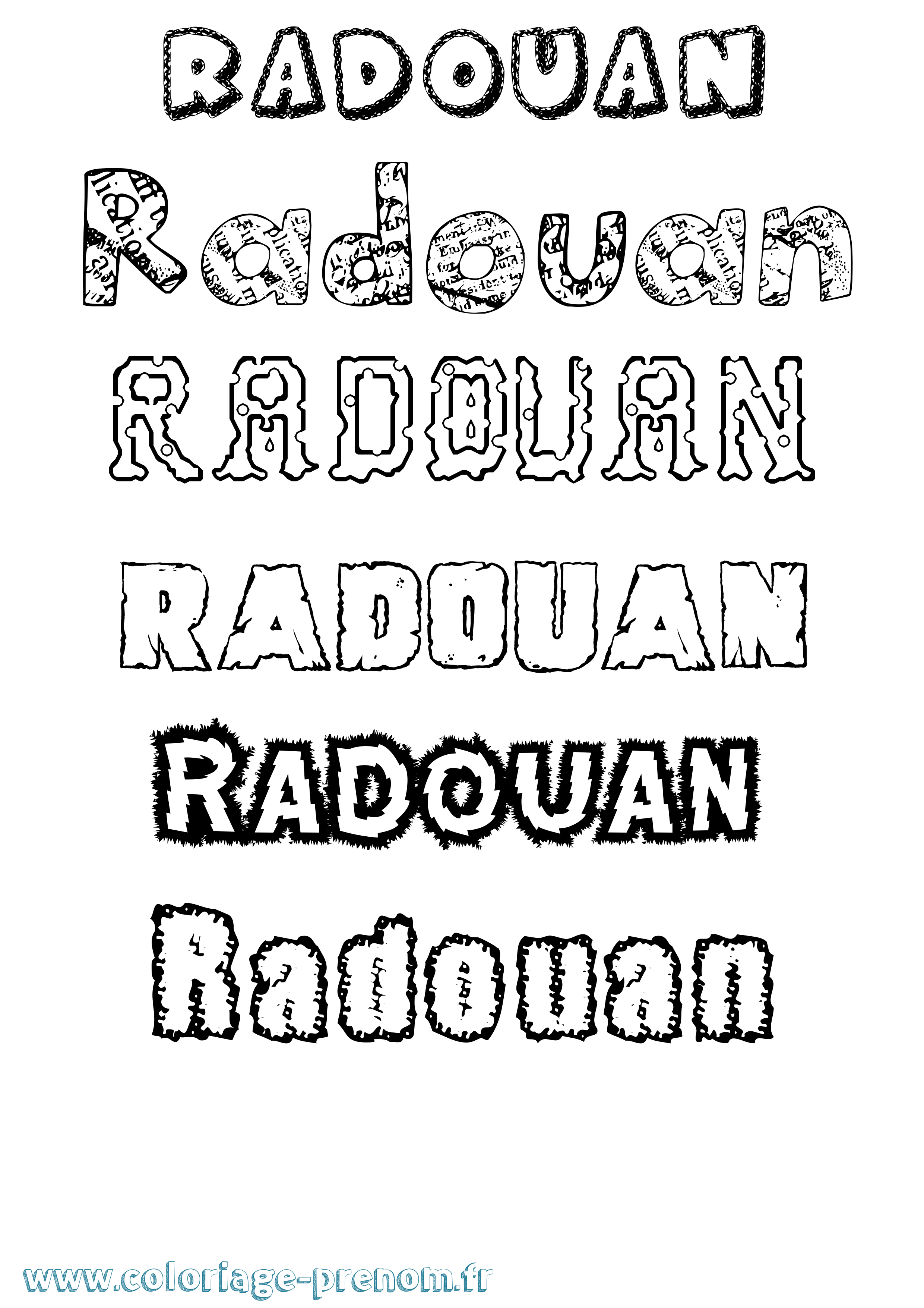 Coloriage prénom Radouan Destructuré