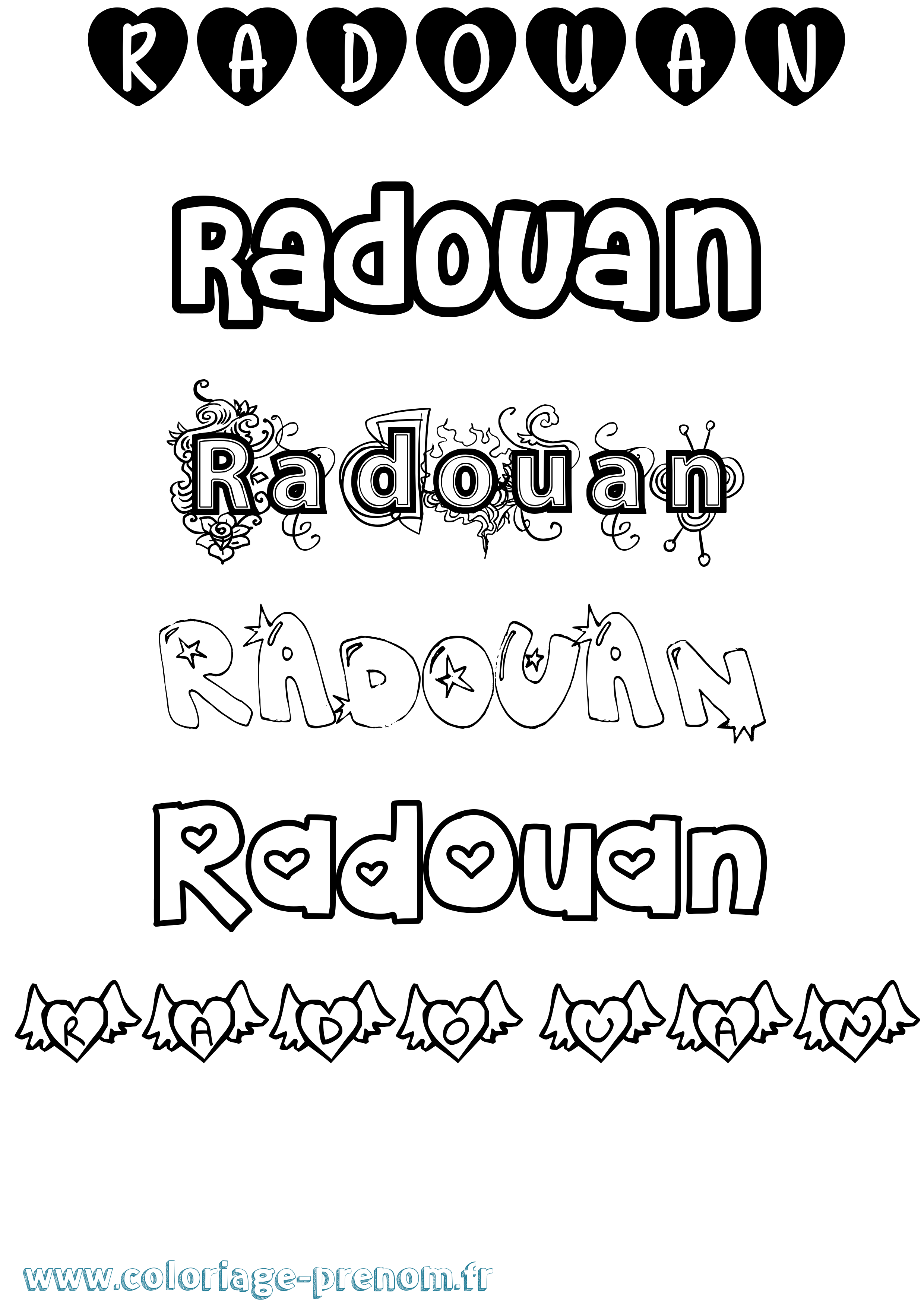 Coloriage prénom Radouan Girly