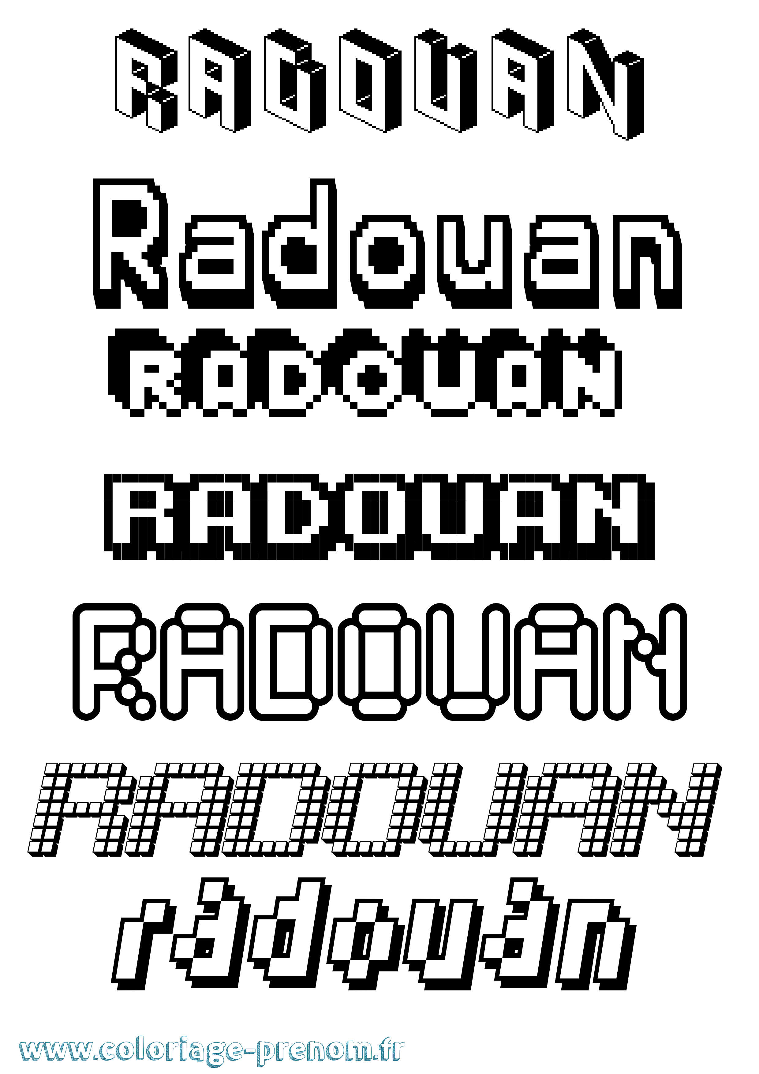 Coloriage prénom Radouan Pixel